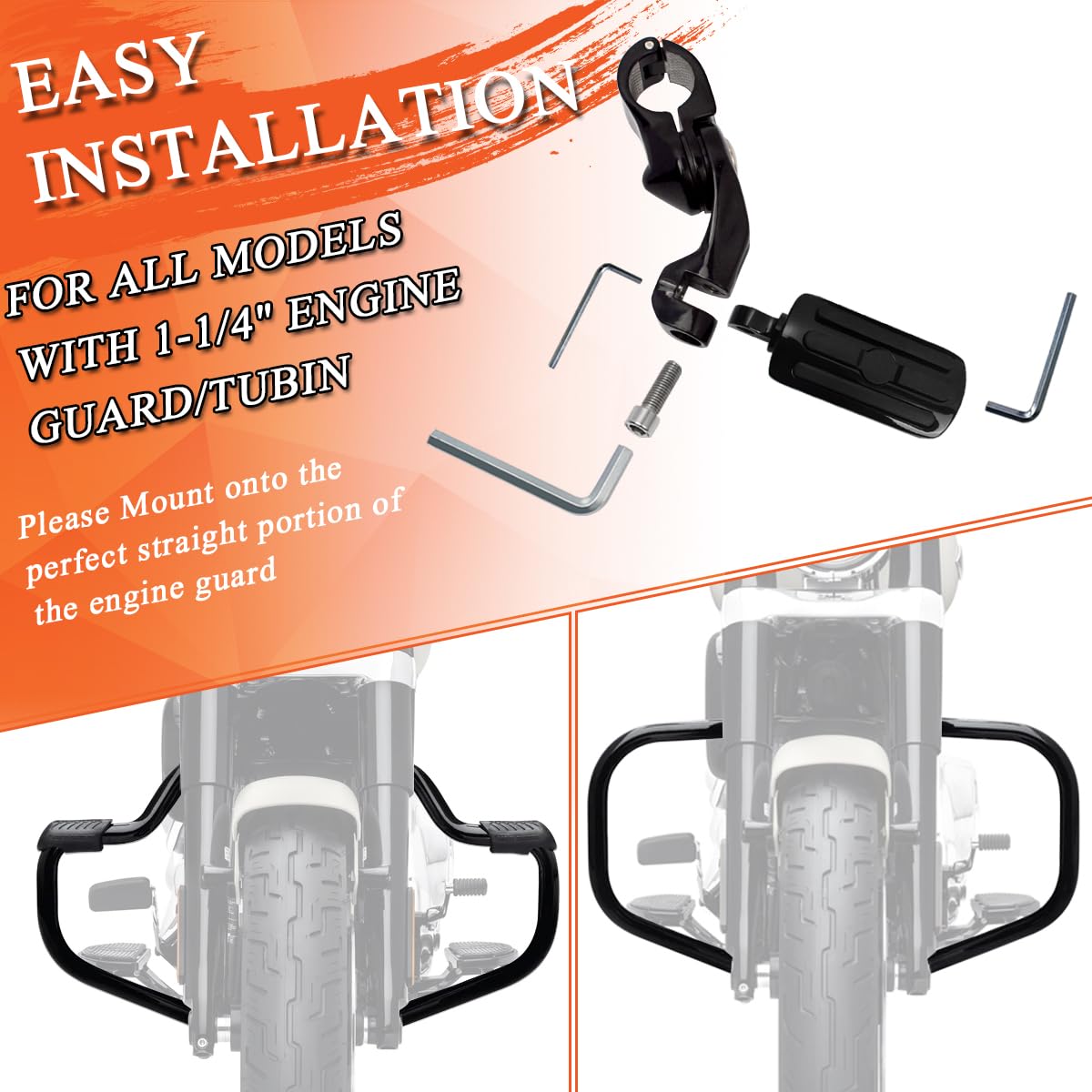 Fovplue 1.25' Highway Footpegs,Short Angled Adjustable Highway Pegs W/Mounts For Harley Touring Street Glide Electra Glide Road King Softail Cvo Dyna Trike Sportster W/1-1/4 Engine Guard,Black#1