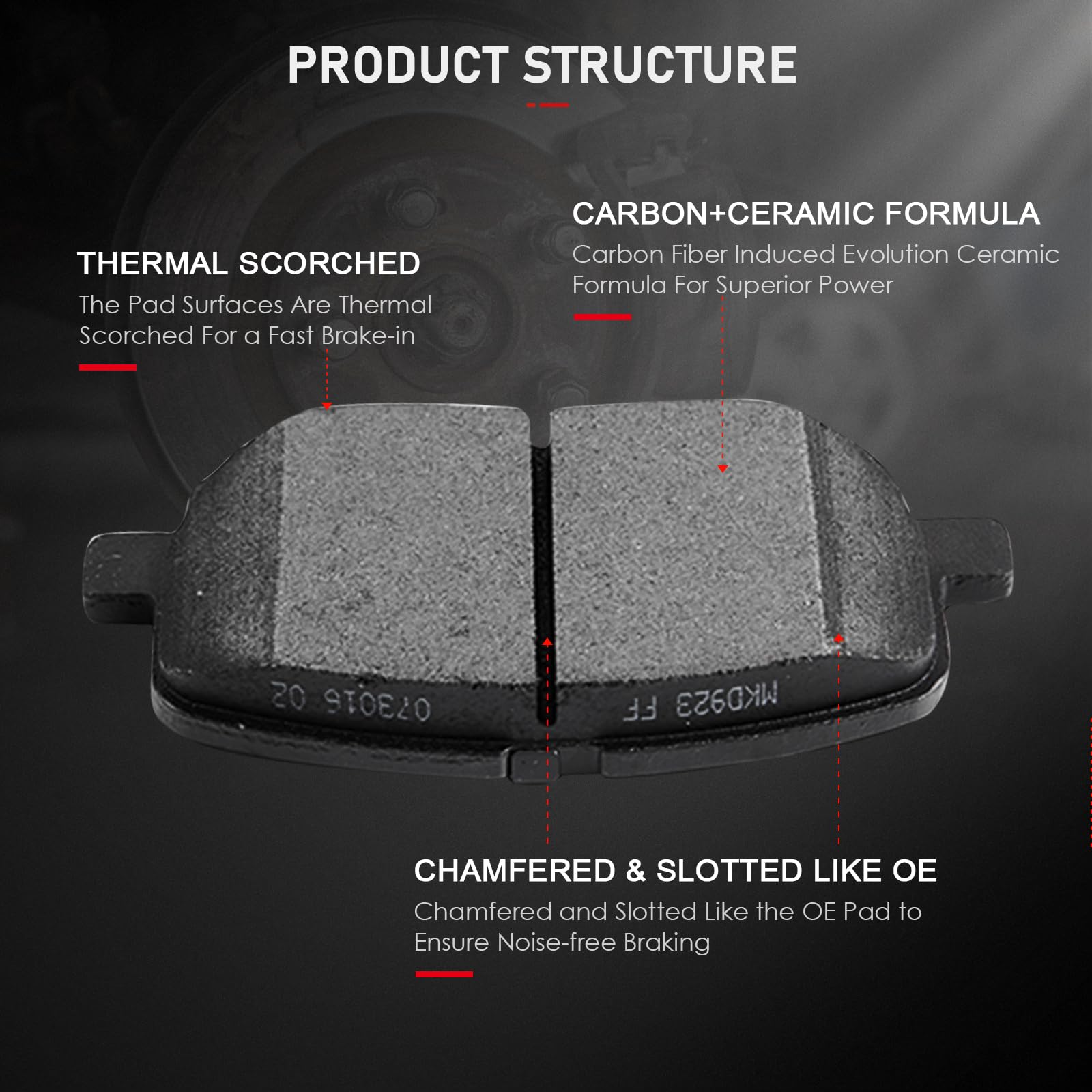 Cciyu D923 4Pcs Front Ceramic Brake Pads Kits 2003-2008 For Pontiac Vibe,2003-2008 For Toyota Corolla,2003-2008 For Toyota Matri