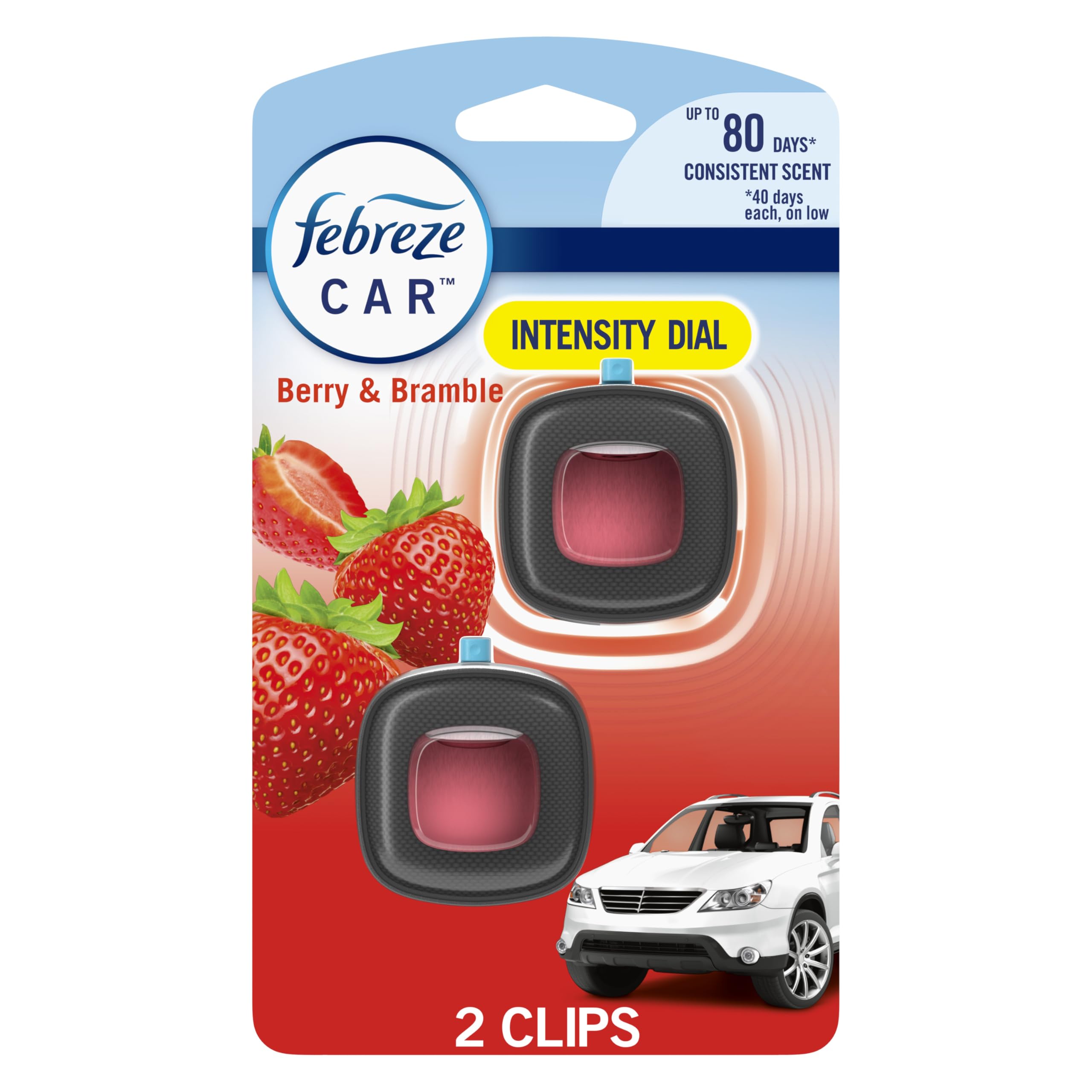 Febreze Car Air Freshener Vent Clip Berry & Bramble Scent, .06 Oz. Car Vent Clip, 2 Count