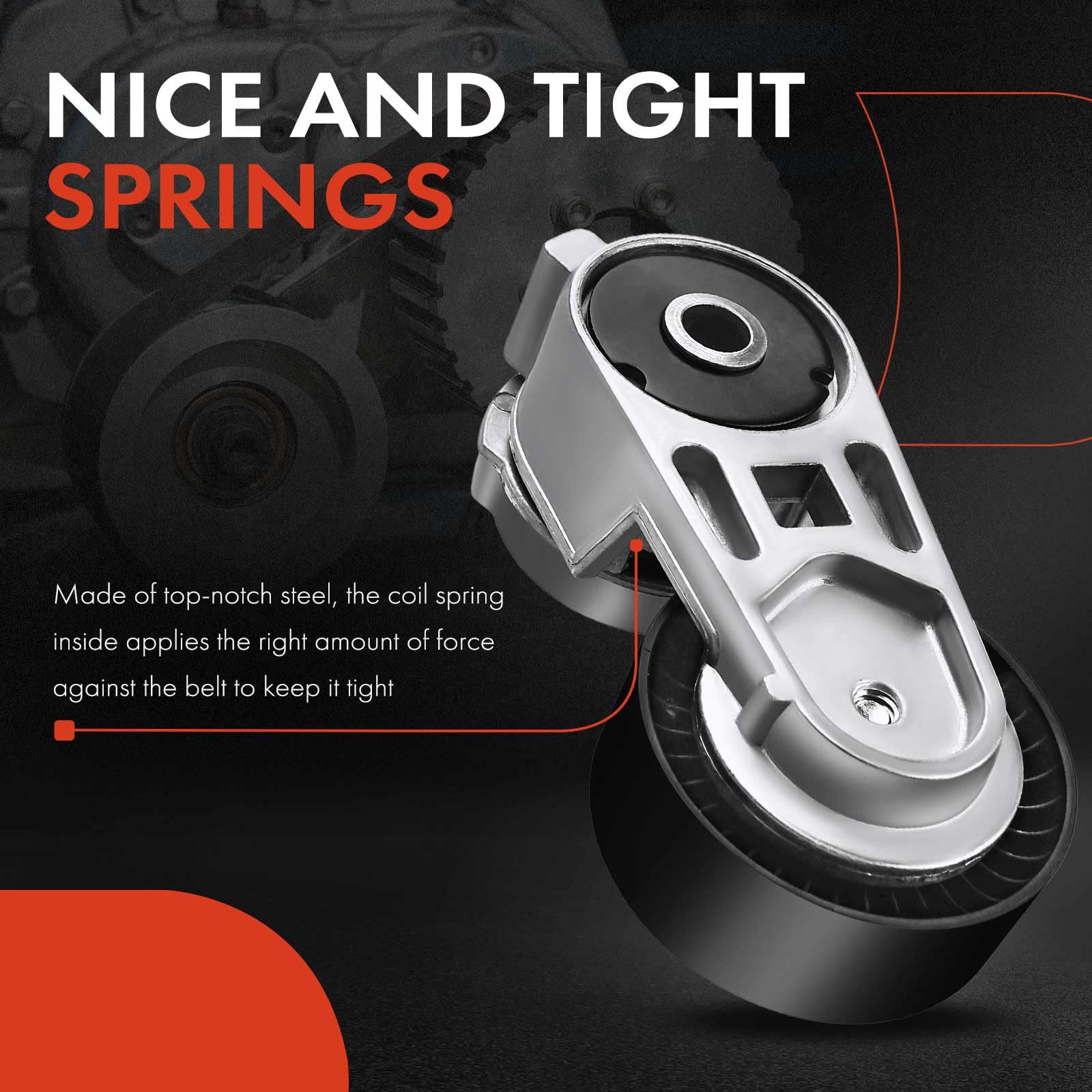 A-Premium Belt Tensioner Assembly With Pulley Compatible With 2000-2006 Jeep Wrangler 4.0L, 1999-2004 Grand Cherokee 4.0L, Repla