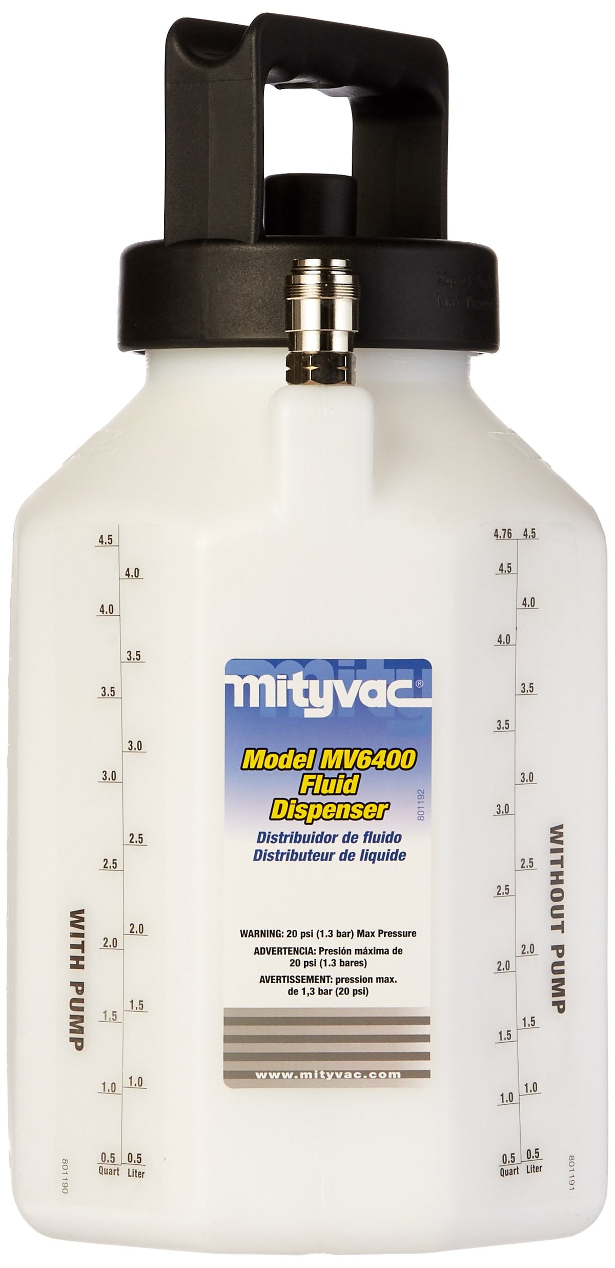 Mityvac Mva576 Fluid Reservoir With Lid, 1.2 Gallon Capacity, White