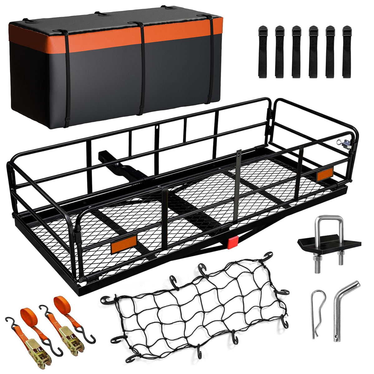 60x24x14 Heavy Duty Hitch Mount Cargo Carrier 500 Lbs Folding Rear Luggage Rack Basket Fits 2 Receiver for Car SUV Campi