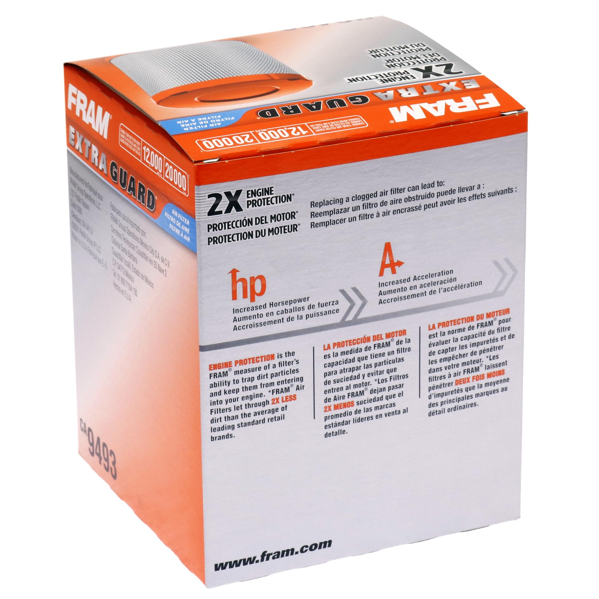 Fram Extra Guard Ca9493 Replacement Engine Air Filter For Select Acura And Honda Models, Provides Up To 12 Months Or 12,000 Miles Filter Protection