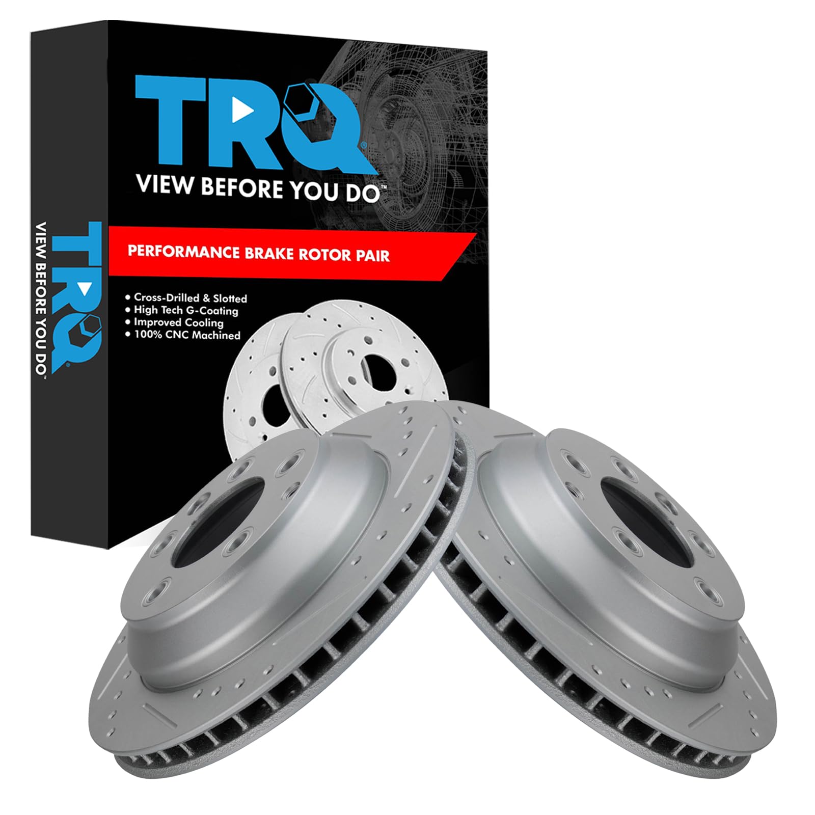 Trq Rear Performance Brake Rotors Set Vented Premium G-Coated Cross Drilled & Slotted Compatible With 2007-2015 Audi Q7 2003-201