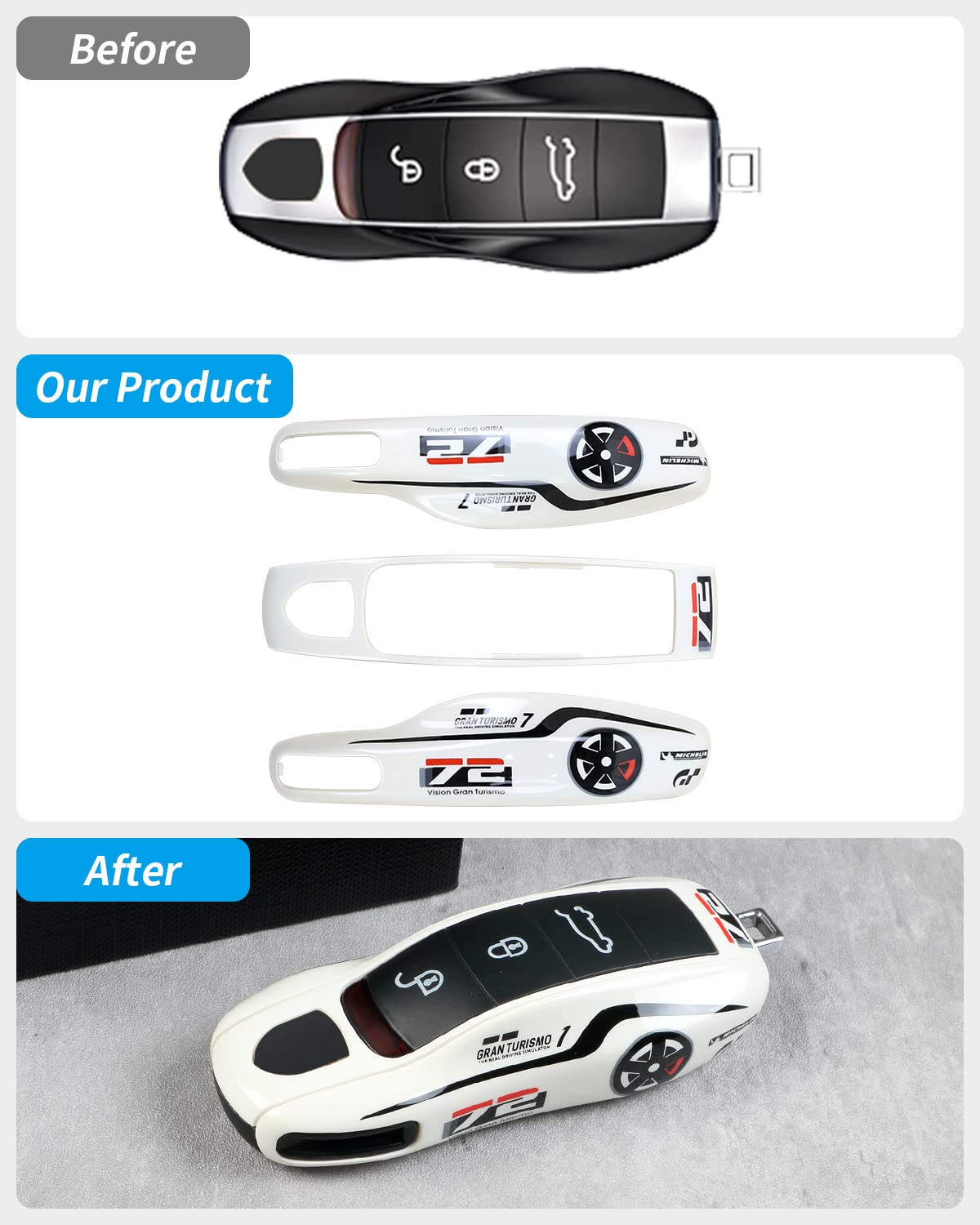 Limbqs Car Key Protection Keychain, Key Cover For Porsche Macan Cayenne Panamera 911 (Old White)