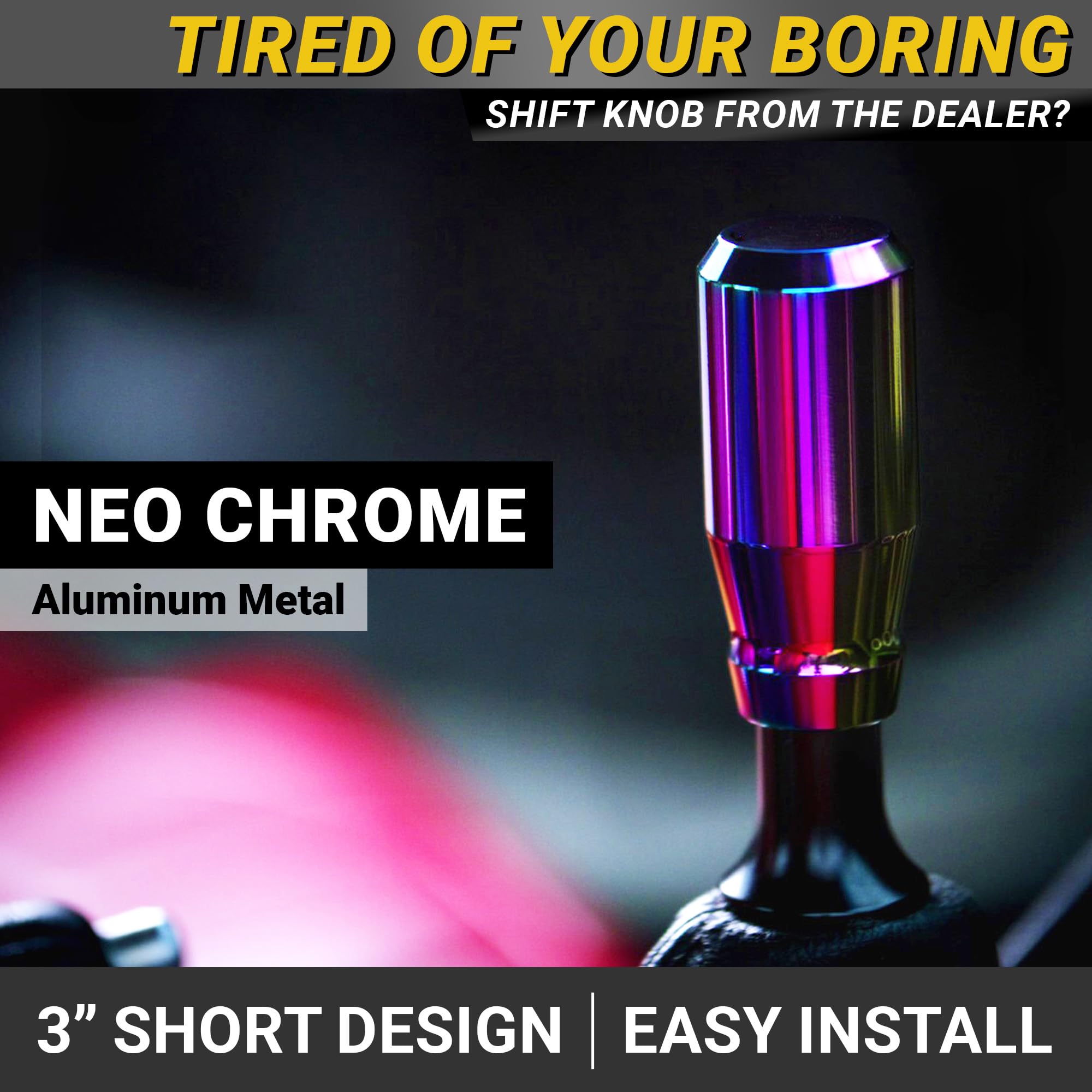 Neo Chrome Manual Gear Shift Knob | Automatic Buttonless Shifter | 5 and 6 Speed Car Stick