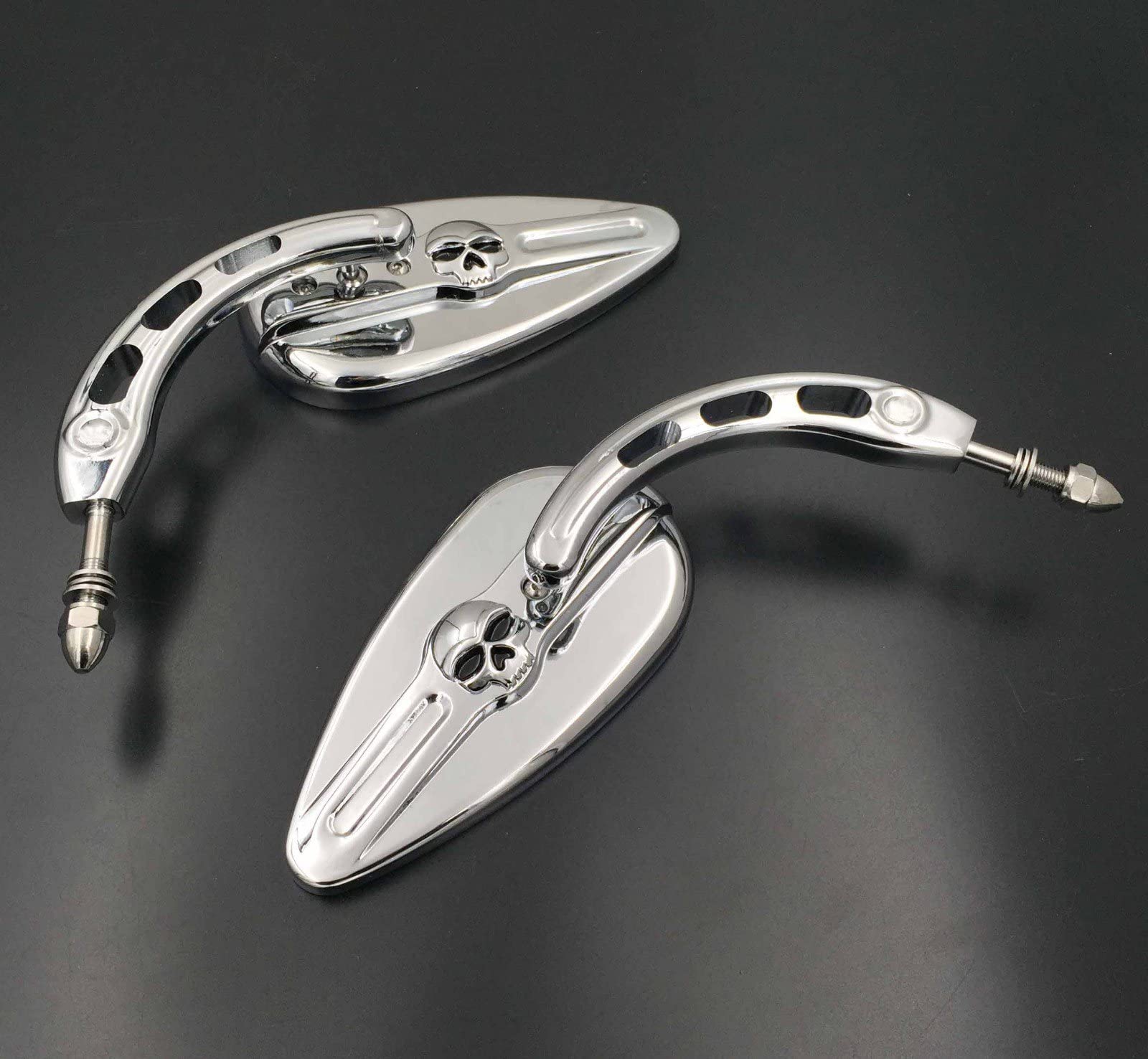 HTTMT MT383D- Chrome Skull Side Mirrors Compatible with Harley Davidson 1982-later all models (except VRSCF,2014-later FLHTKSE,F