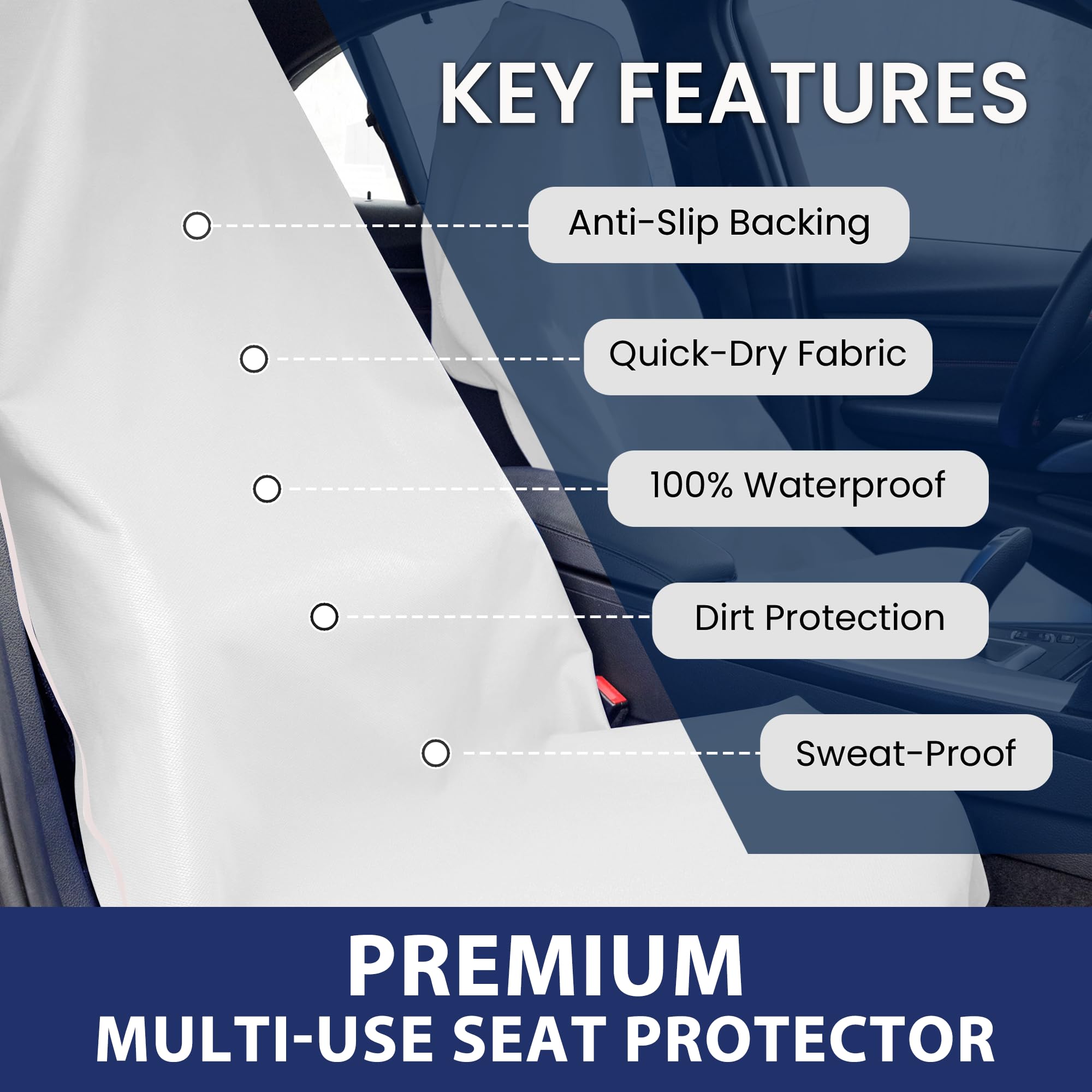 Dri Seats Waterproof Car Seat Cover - Premium Sweat Towel With Slip Resistant Backing For Front Seats In Car, Truck, Suv - Unive