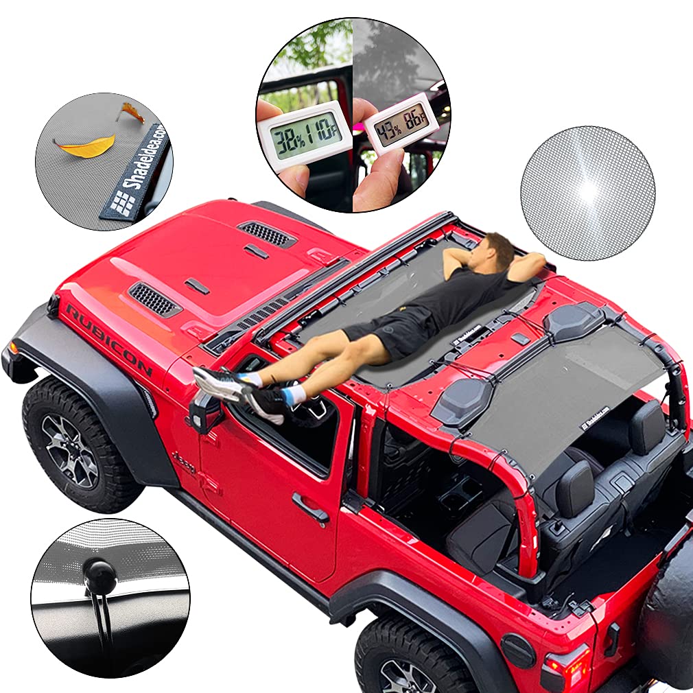 Shadeidea Jl Sun Shade Top For Jeep Wrangler 2 Door Top Sunshade (2018-2023), Front & Rear - Gray Mesh Screen Wrangler Cover, Uv