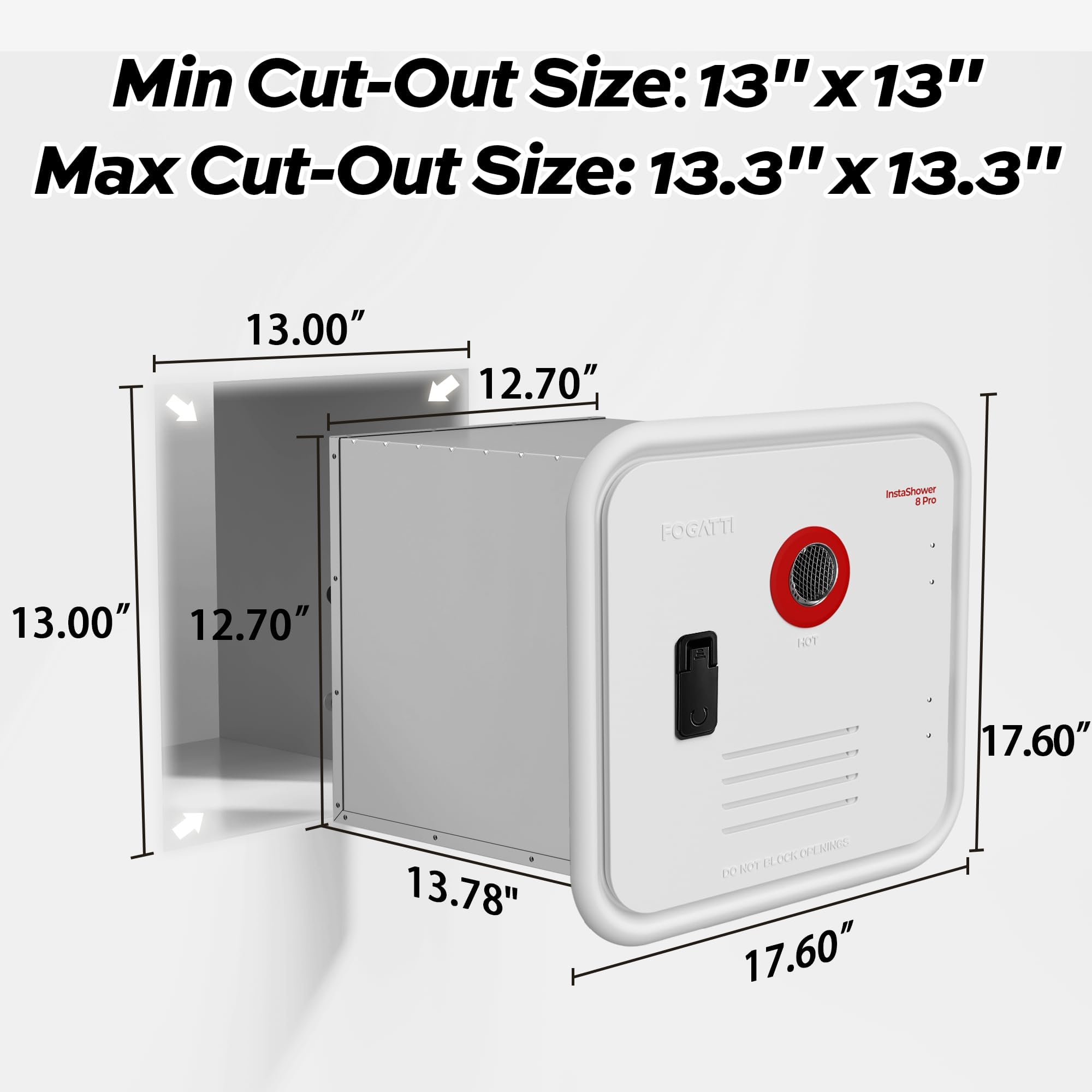 Fogatti Rv Tankless Water Heater, Instashower 8 Pro, Gen 2, With Mixing Tank, 15X15 Inches White Door And Remote Controller, Dc