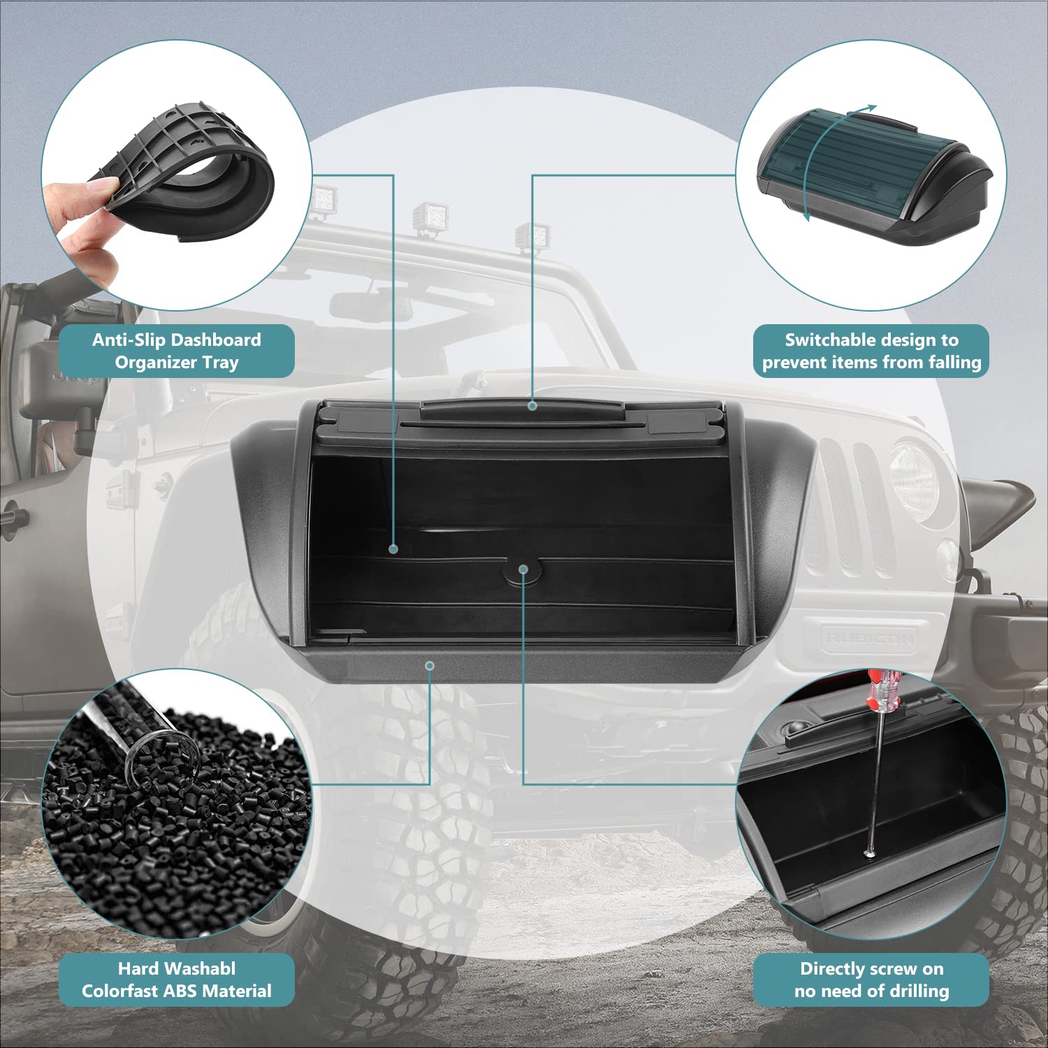 Rt-Tcz For Wrangler Jk Dashboard Storage Organizer Tray Box For Jeep Wrangler Jk Jku 2011 2012 2013 2014 2015 2016 2017 Storage