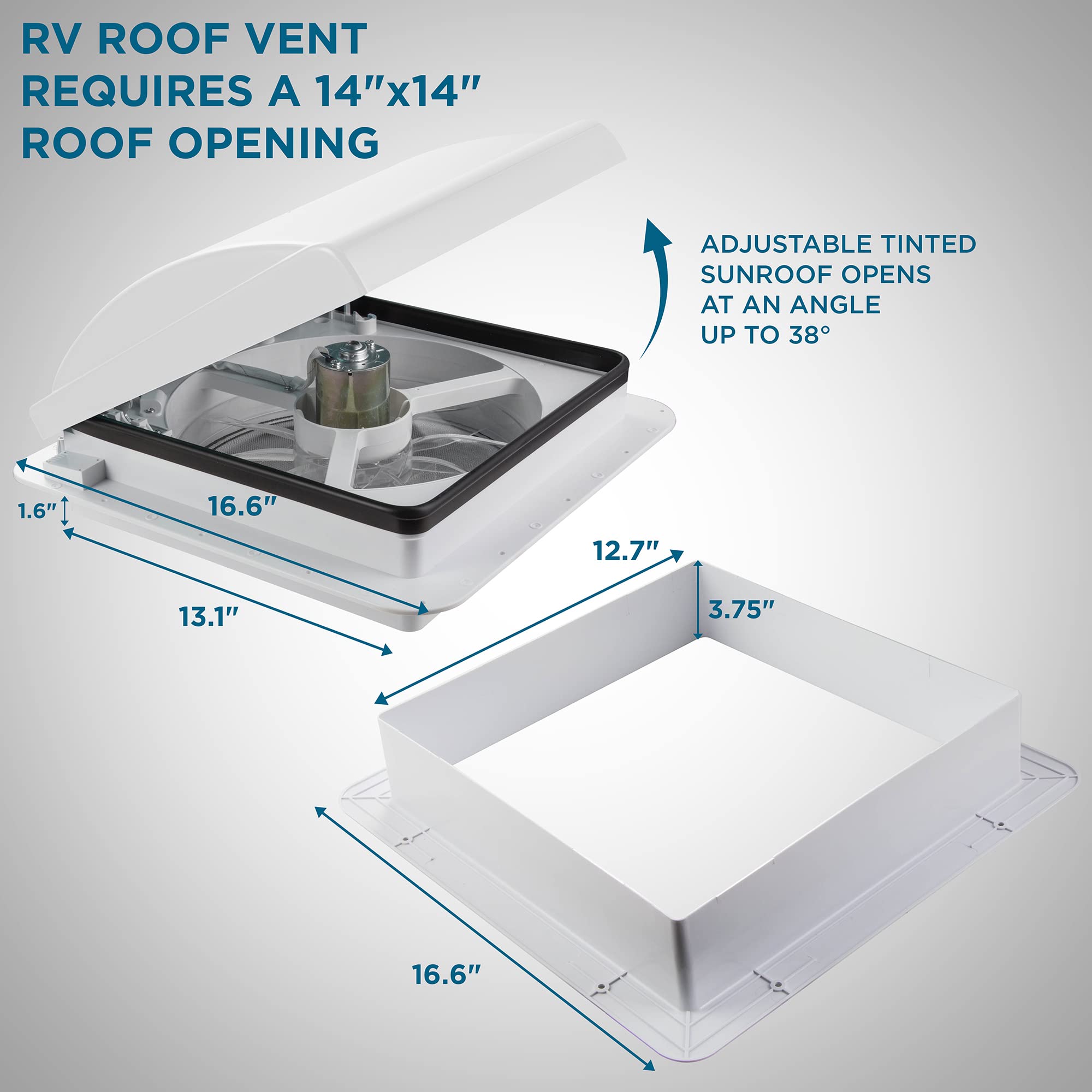 Hike Crew 14    Rv Roof Vent Fan | 12V Intake & Exhaust Camper Fan | Manual Open/Close | Includes Screws & Garnish | White Lid