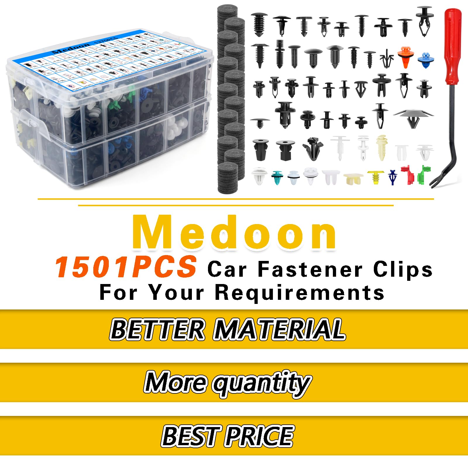 Medoon Car Retainer Clips 1501 Pcs, 55 Sizes Car Panel Trim Clips Kits, Auto Push Fasteners For Ford Gm Toyota Honda Chrysler Bm