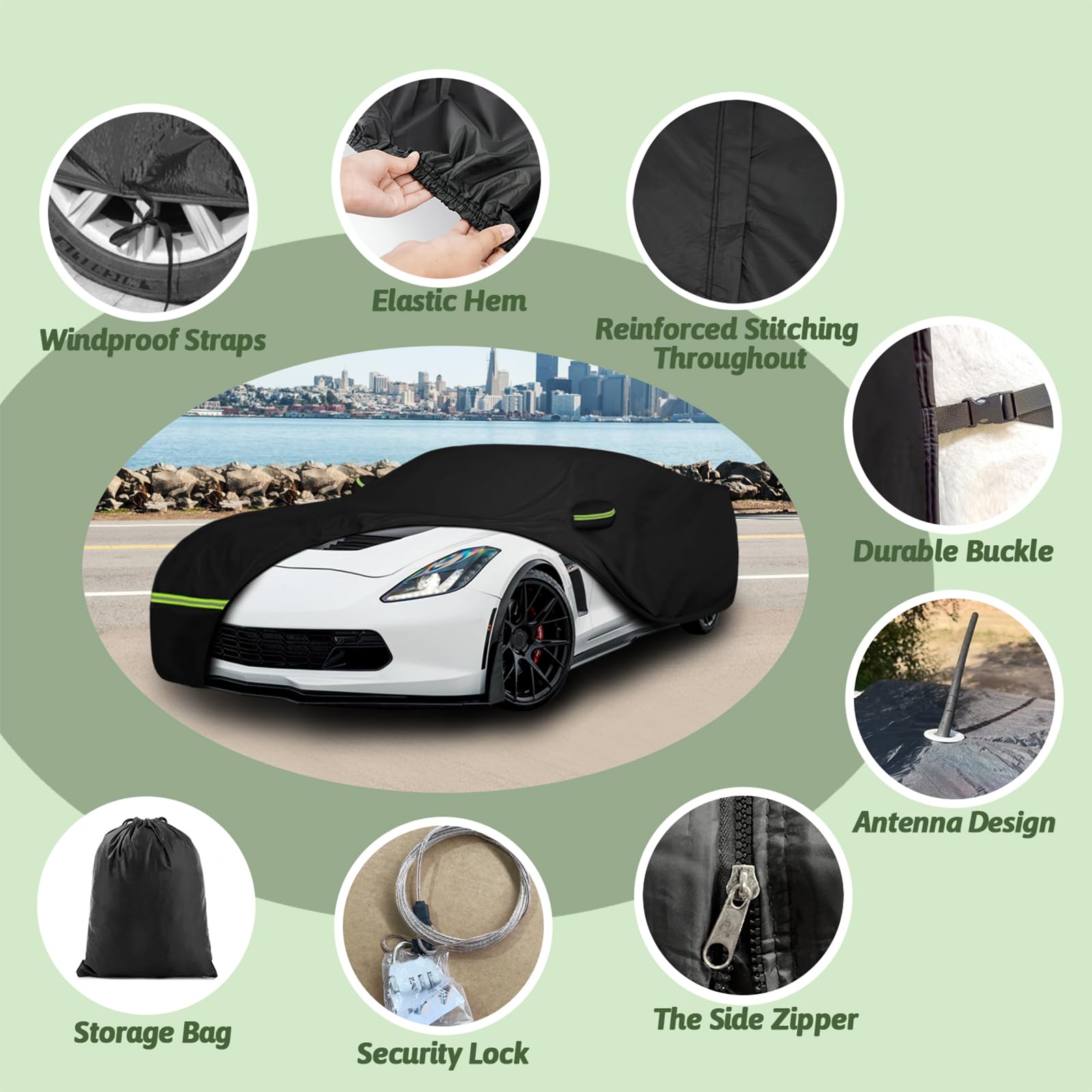 Car Cover for 2014-2019 Corvette C7 Stingray Corvette Z51 Z06, 6 Layers Waterproof Sun Rain UV Dust Snow Protection Outdoor C7 F