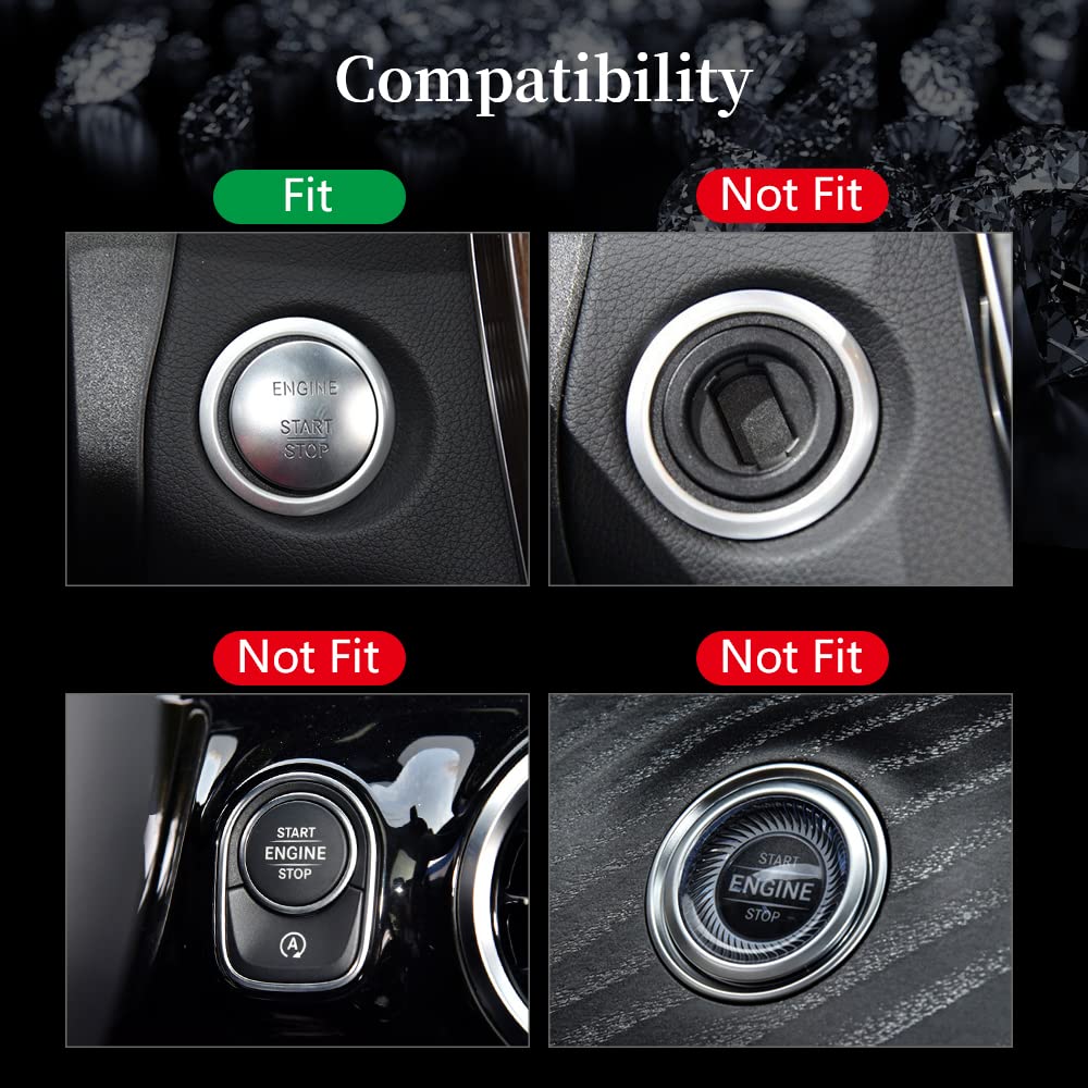 LECART Bling Engine Start Stop Button Cover for Mercedes-Benz, Metal Ignition Sticker, Model LECART-90, Ignition Cover, Color: Silver