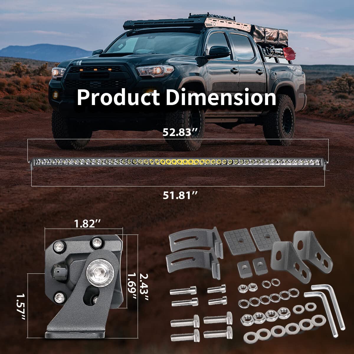 Lasfit 52 Inch Led Light Bar, Ip67 Waterproof Single Row Led Bar, Off Road Driving Light, Spot Flood Beam Light Bar For Wrangler