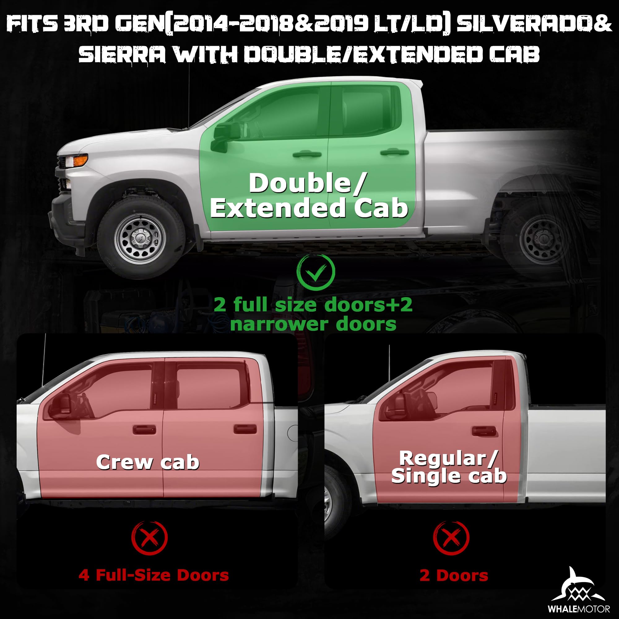 WHALEMOTOR Underseat Storage Compatible with Chevy Silverado/GMC Sierra Double/Extended Cab 1500(2014-2018, 2019 Ld/Lt)&2500 350