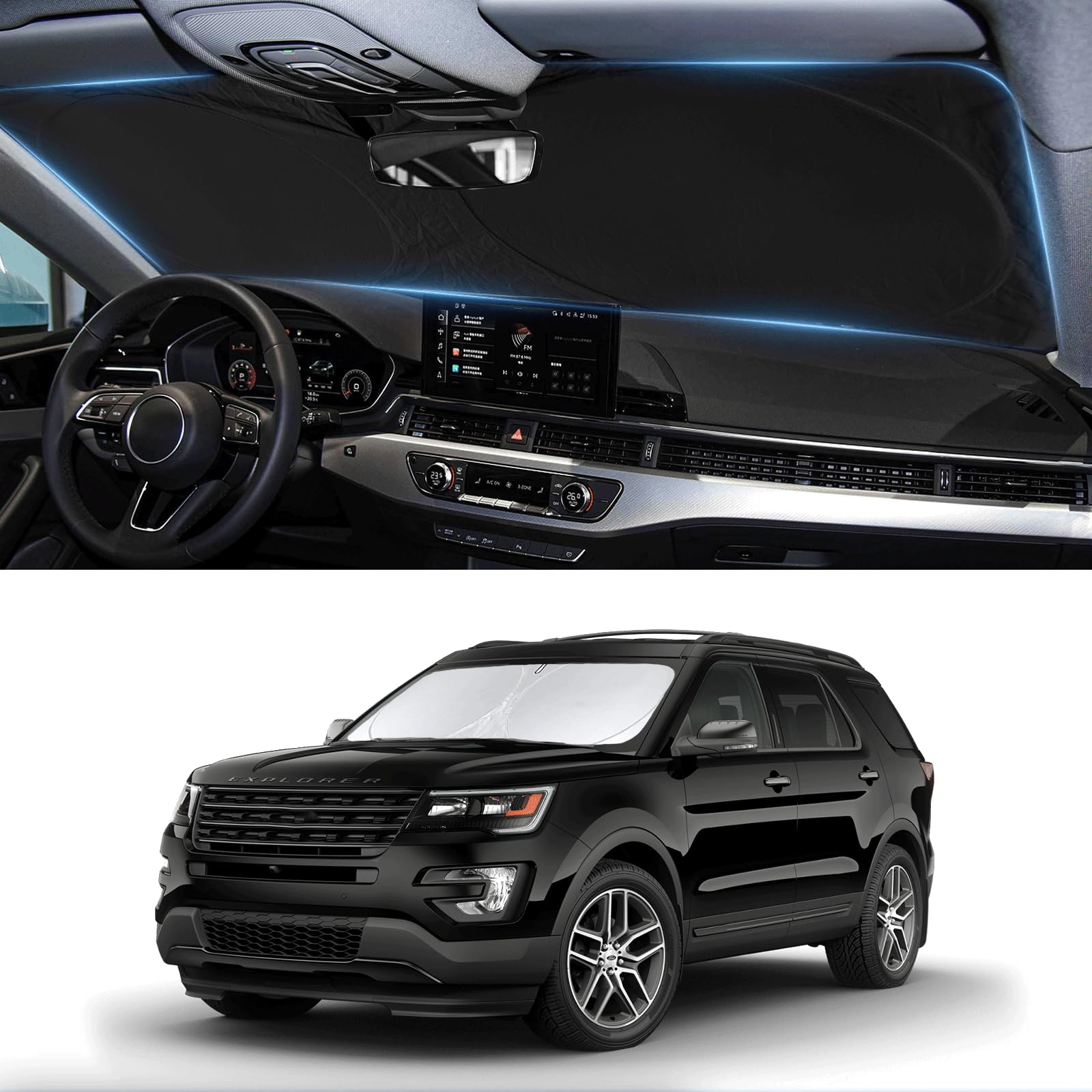 Sunshade For Explorer Windshield Sun Shade For 2019 2018-2011 Ford Explorer Suv, St Xlt, Limited, Platinum Accessories Foldable