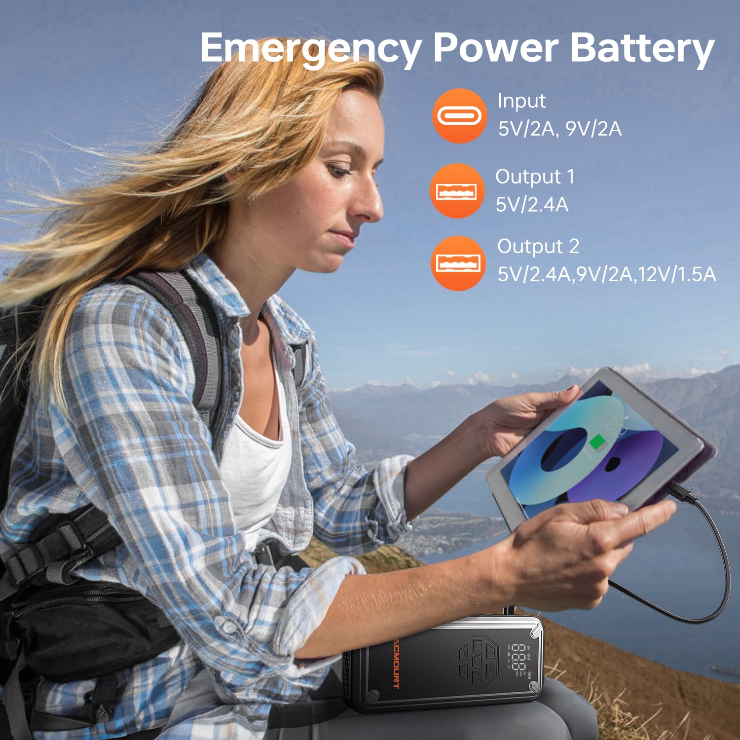 Acmount W160 Jump Starter With Air Compressor, 5000A Car Jump Starter 150Psi Tire Inflator, 12V Car Battery Jumper Pack For Up T