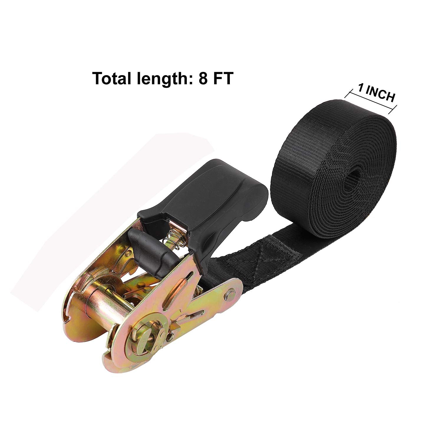 Endless Ratchet Tie Down Straps Heavy Duty Cargo Tie Downs, Durable Nylon Black Strap Down Ratcheting Securing Straps, Track Spring Fittings, Tie-Down Motorcycles, Trailer Loads, Kayak (8Ft - 4Pack)