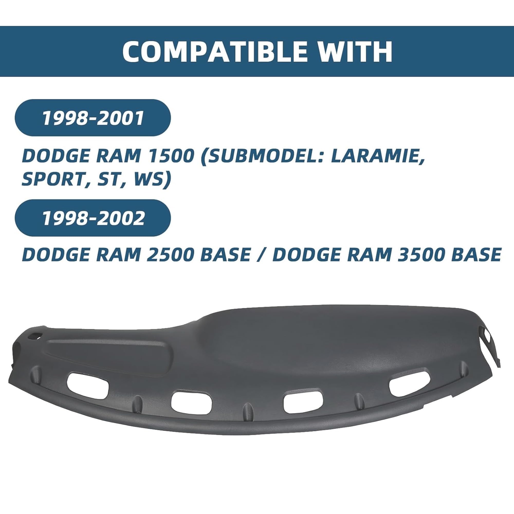 Ecotric Dash Cover Overlay Compatible With 1998-2001 Dodge Ram 1500, 1998-2002 Dodge Ram 2500 Base/Dodge Ram 3500 Base Trucks Gr
