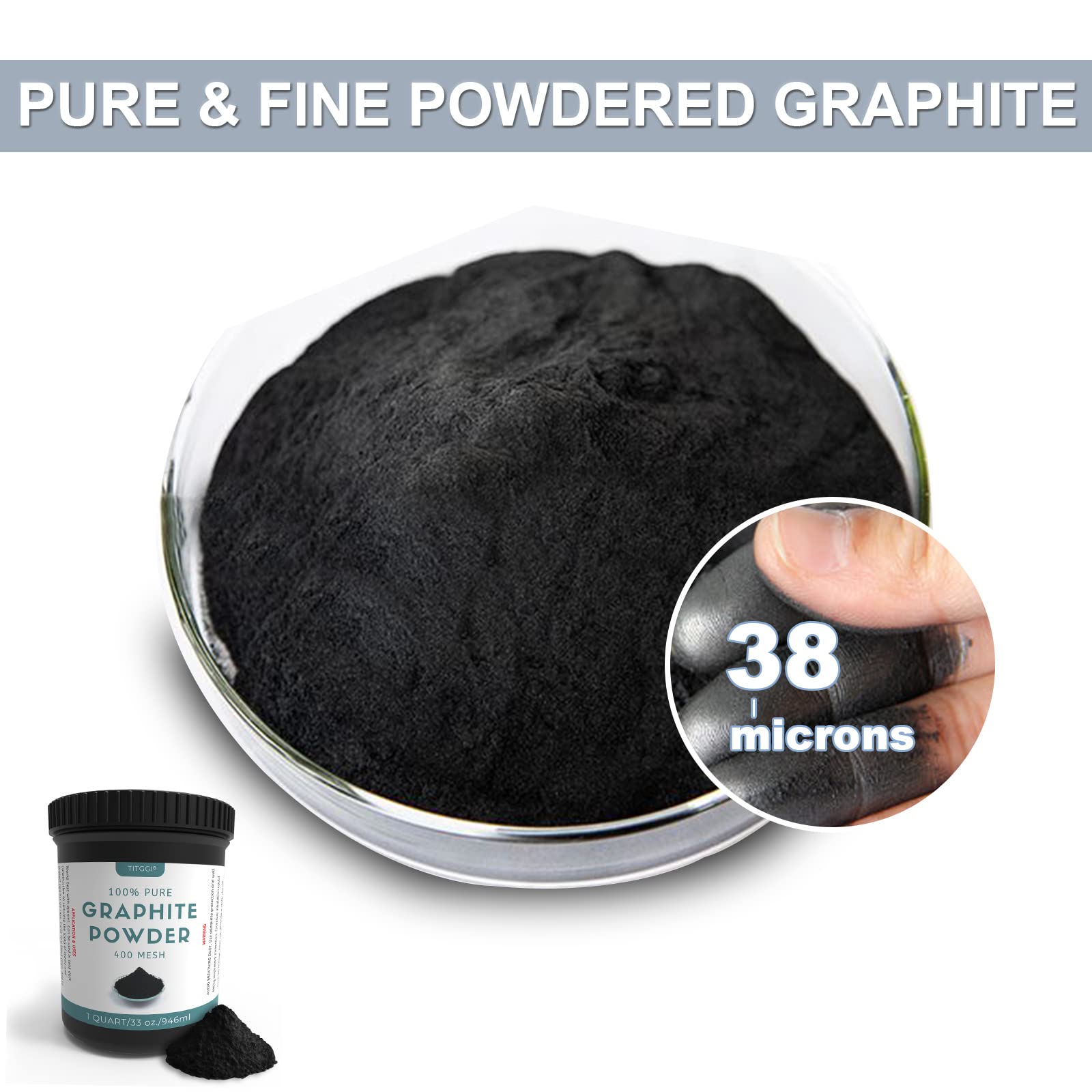 1 Quart Microfine Pure Graphite Powder, Excellent Dry Powdered Graphite Lubricant For Locks, Bearings, Fishing Reels, Etc. Also Enhances Bearing Corrosion Resistance - By Titggi