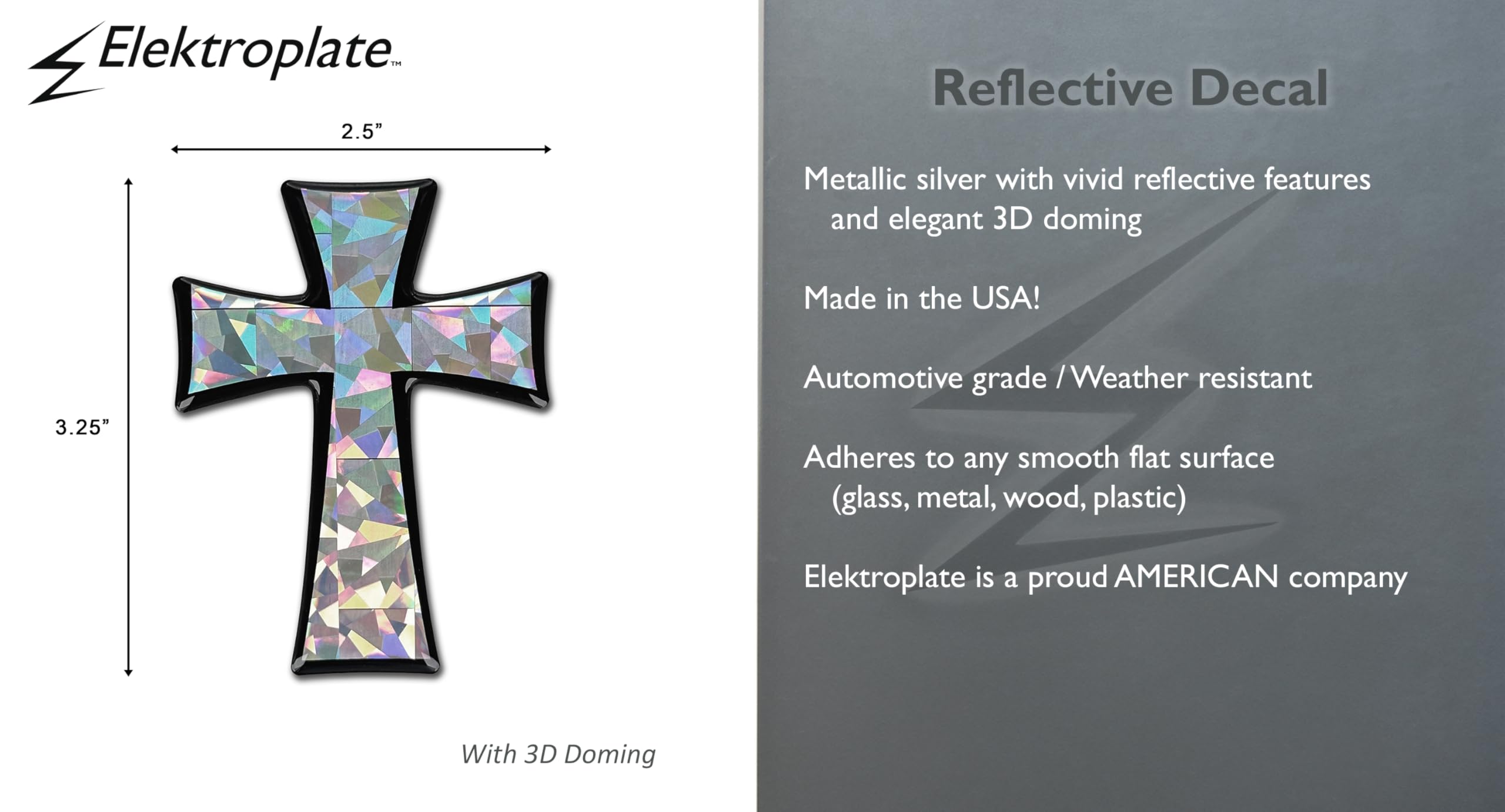 Elektroplate Christian Cross Automotive Decal 3.25    x 2.5    | Premium Weatherproof Religious Sticker Decal for Cars, Trucks,