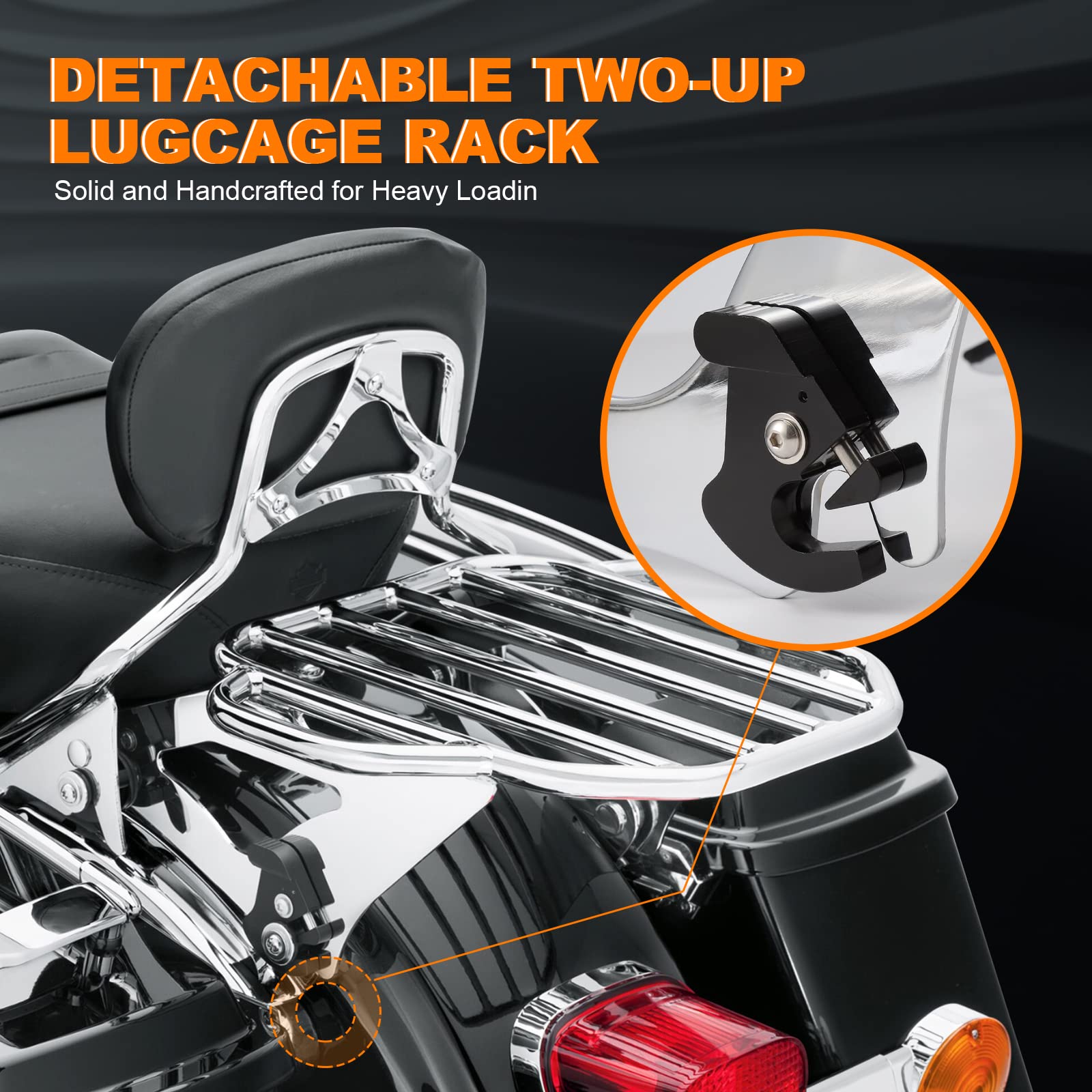 Eumti Black Detachable Two-Up Luggage Rack Motorcycle Rear Mounting Rack Compatible With Harley Davidson Street Glide Touring Ro