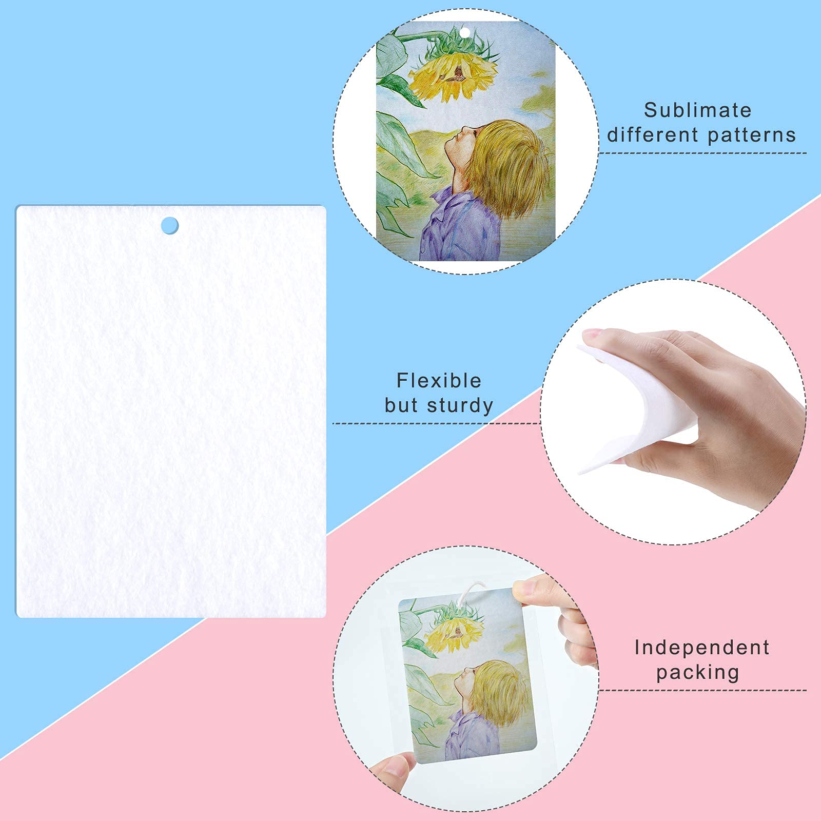 100 Pieces Sublimation Air Freshener Sheets Car Scented Hanging Sheets Felt Air Freshener Rectangle Fragrant Sheets With 100 Pie