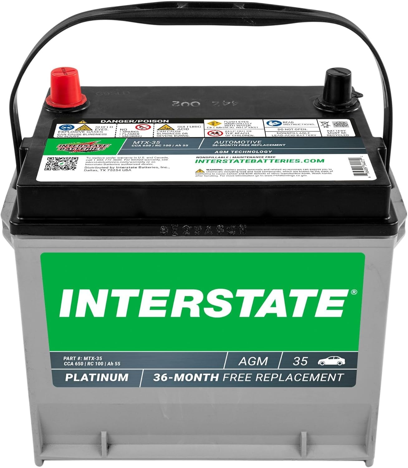 Interstate Batteries Automotive Battery 12V 55Ah (Group Size 35) 650CCA SLI AGM Auto Battery Replacement for Cars, SUVs, Sedans,