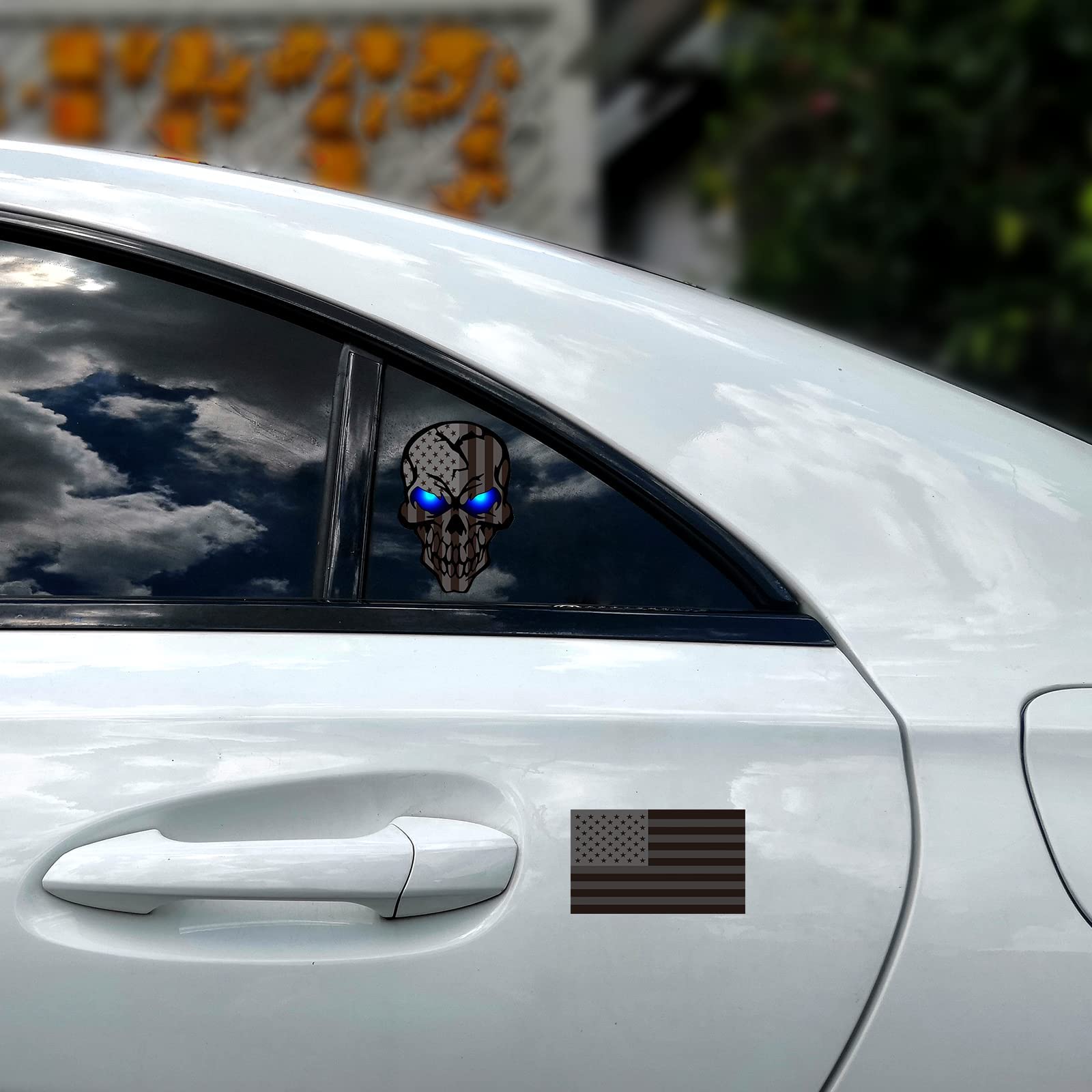 3 Pack 5.1''Reflective All Black American Flag Sticker, Skull Decal With Black Us Flags, Uv Fade Resistant Vinyl Car Flags Stick