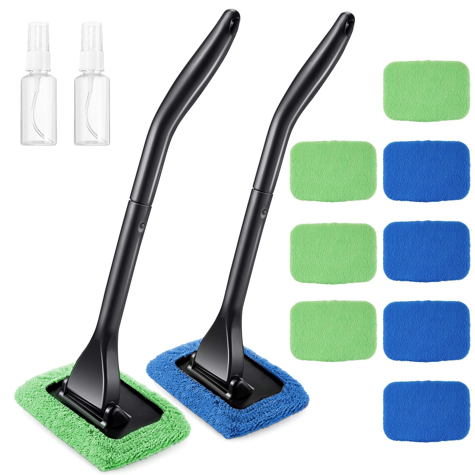 2 Pack Windshield Cleaning Tool Windshield Cleaning Wand Auto Window Cleaner With Detachable Handle, 8 Pieces Reusable Cloth Pad