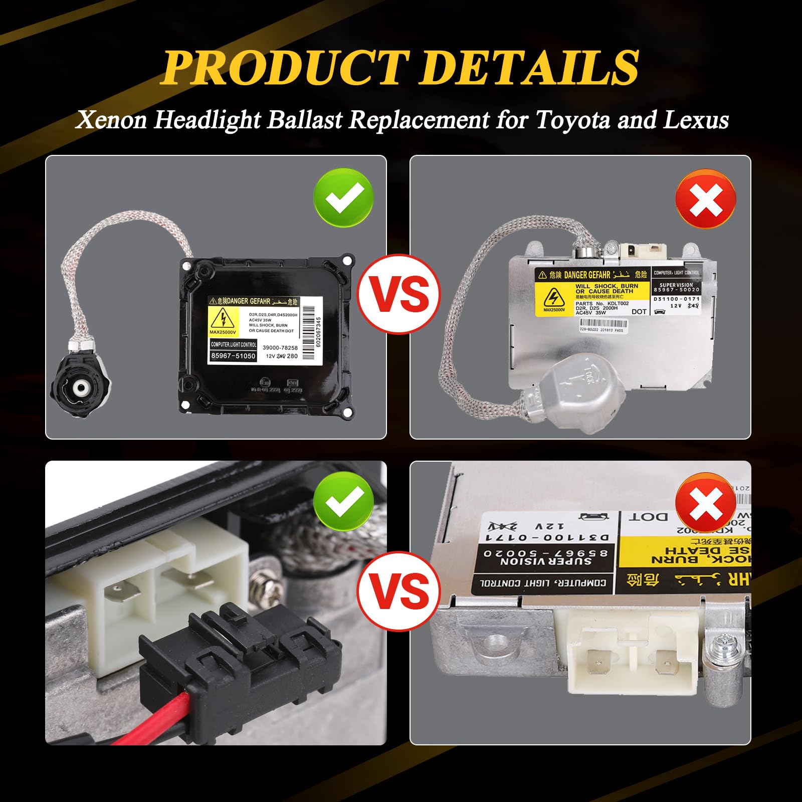 Xenon HID Headlight Ballast Control Unit with Igniter and D4S Bulb Compatible with Lexus IS250, RX350, GS350, ES350, GS300, GS35