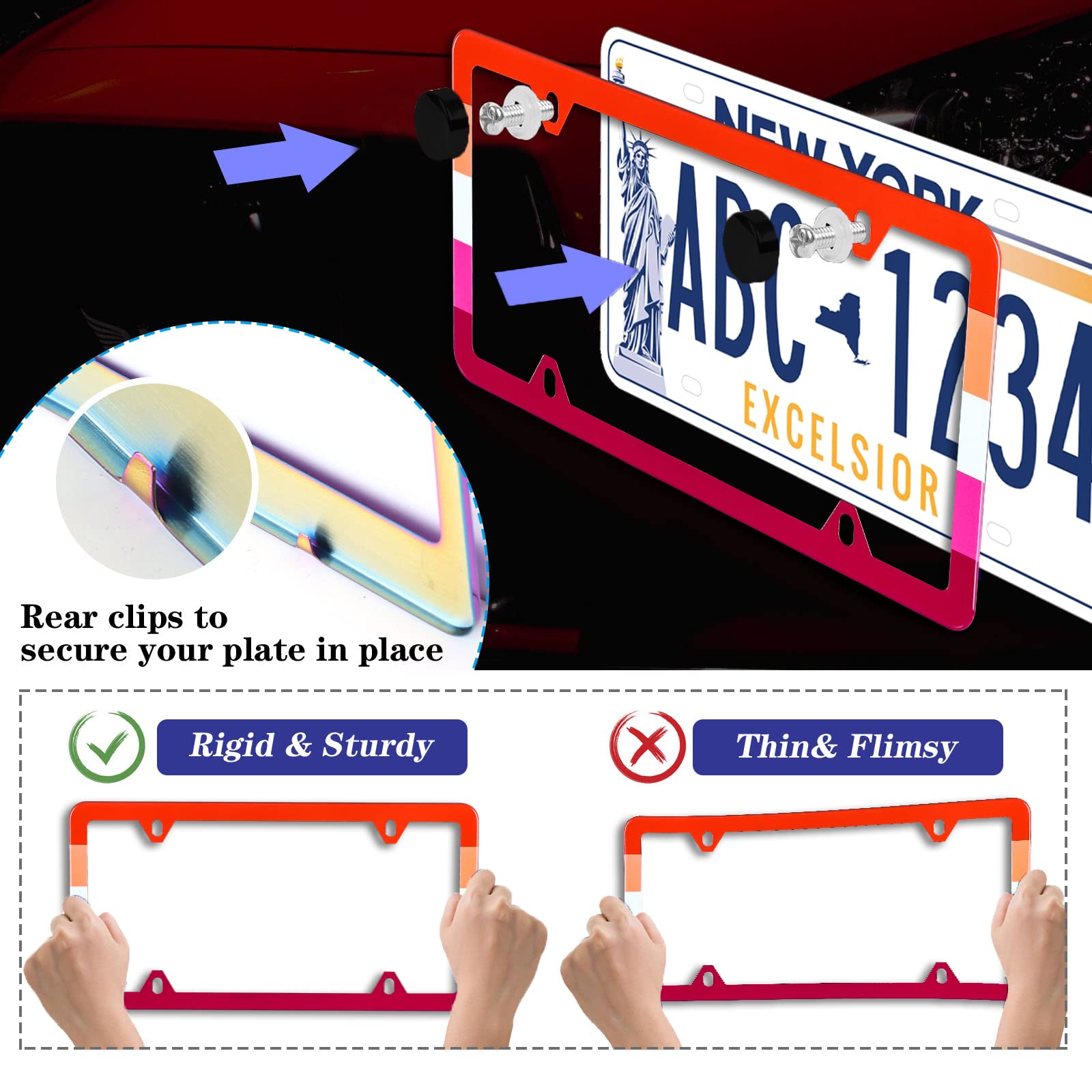 ?2Pcs? Lesbian Flag LGBT Pride Rainbow License Plate Frame Stainless Steel Car License Plate Frame Accessory Car Plate Frame Dec