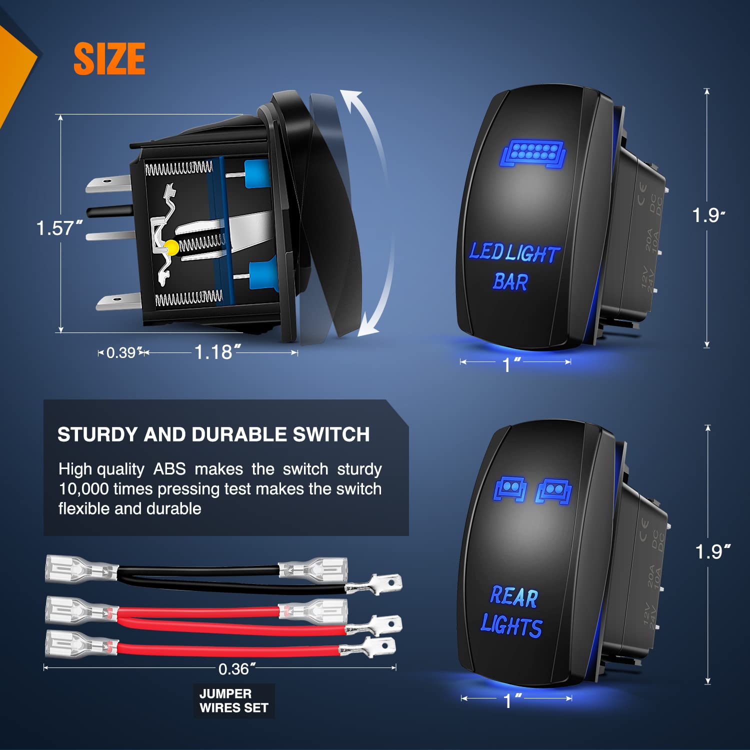 Nilight 2 Pack Rear Lights Rocker Switch Led Light Bar Rocker Switch 5Pin Laser On Off Spst Switches 20A/12V 10A/24V Switch Blue