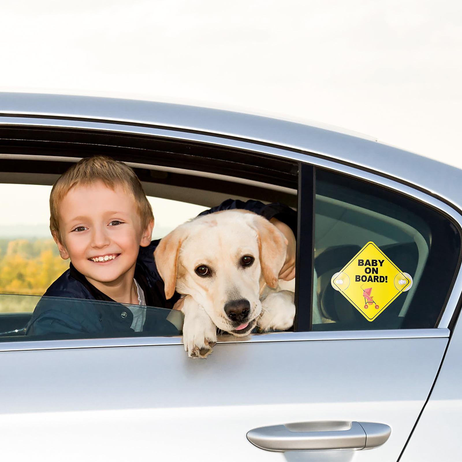 Cobee Baby On Board Car Signs, 2 Pcs 5''X5'' Safety Signs With Double Suction Cups, Reusable Durable Baby In Car Sticker Decal (