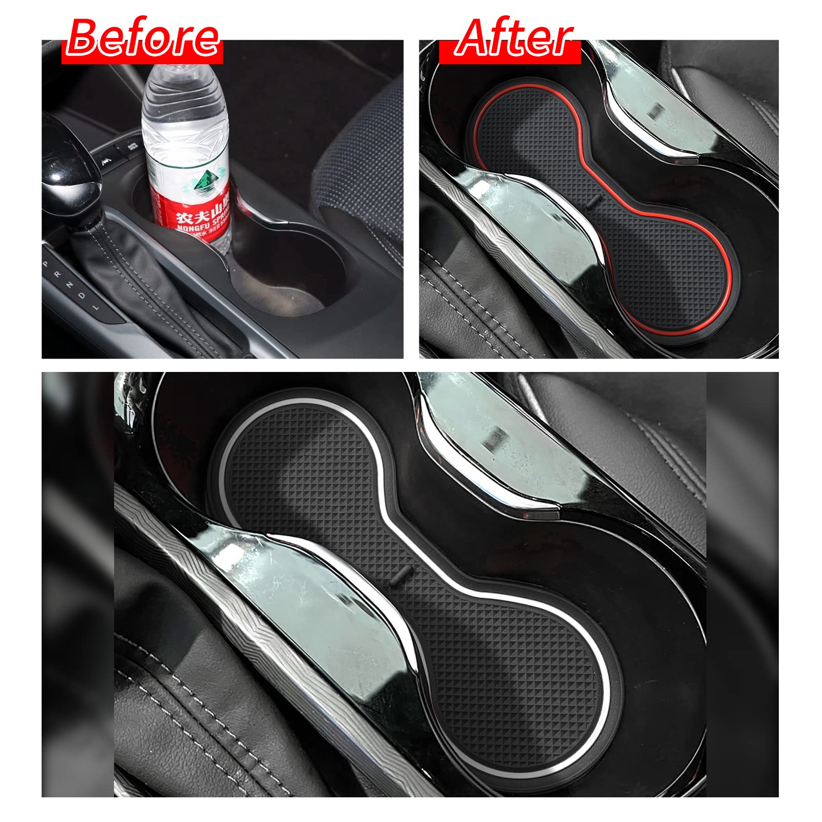 Car Anti-Slip Gate Slot Cup Mats For Buick Envista 2024 2025 Center Console Liners Cup Holders Inserts Mat Door Pocket Liners Accessories Interior (Red)