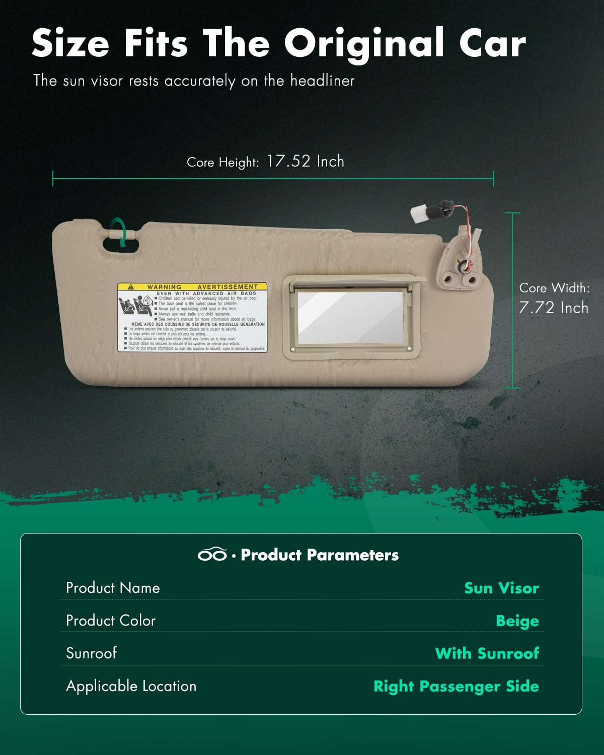 Scitoo Beige Right Passenger Side Auto Sun Visor Assembly Fit For 2006-2008 For Hyundai Sonata With Sunroof