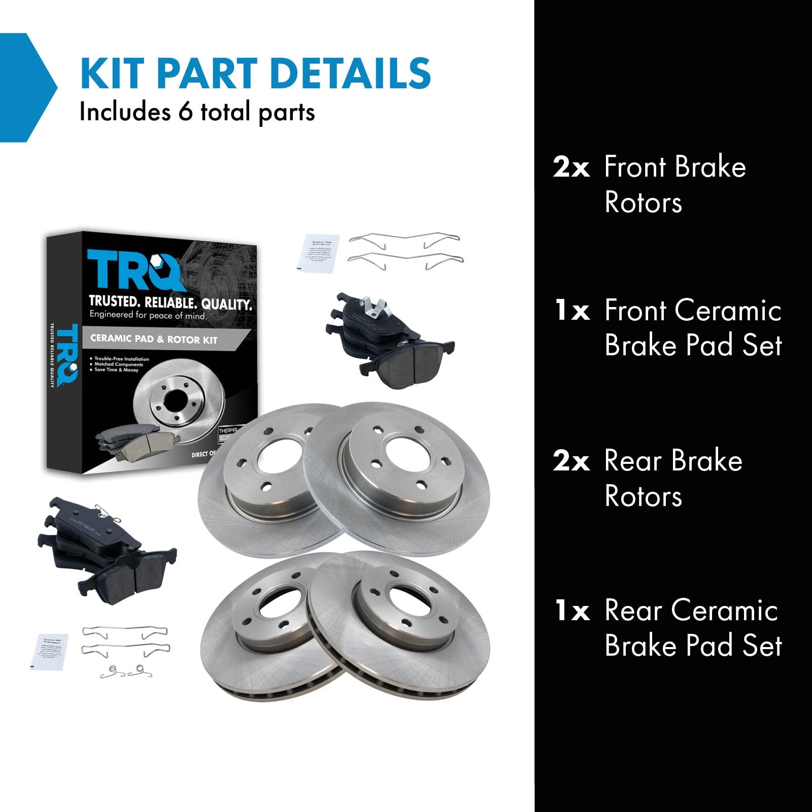 Trq Front And Rear Brake Pad & Rotor Kit Brake Pads Brake Rotor Ceramic Compatible With 2012-2018 Ford Focus
