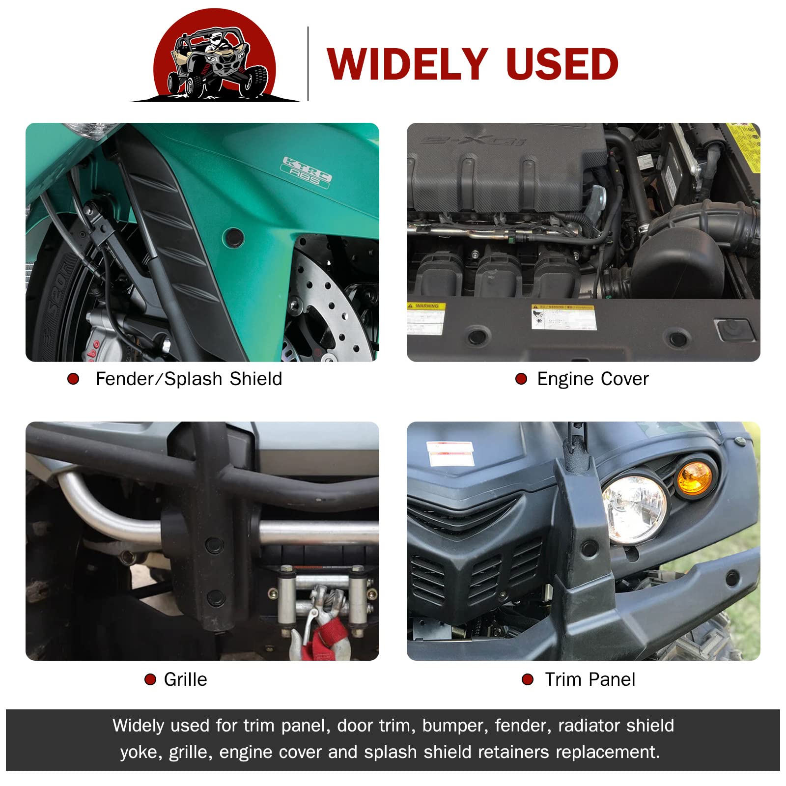 moveland 120 PCS 8mm UTV ATV Fender Clips Push Body Rivets Fasteners Clamps Compatible with RZR Kawasaki TRX Honda Suzuki and More - Include Plastic Fastener Removal Tool