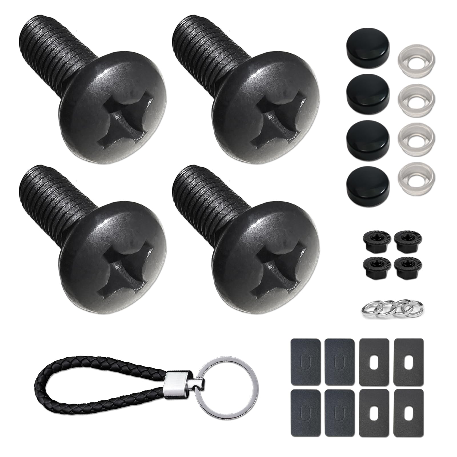 Zxfoog Black License Plate Screws- Rustproof Stainless Steel Car Tag Bolts, M6X16Mm (1/4'' X5/8'') Fasteners Hardware- Phillips