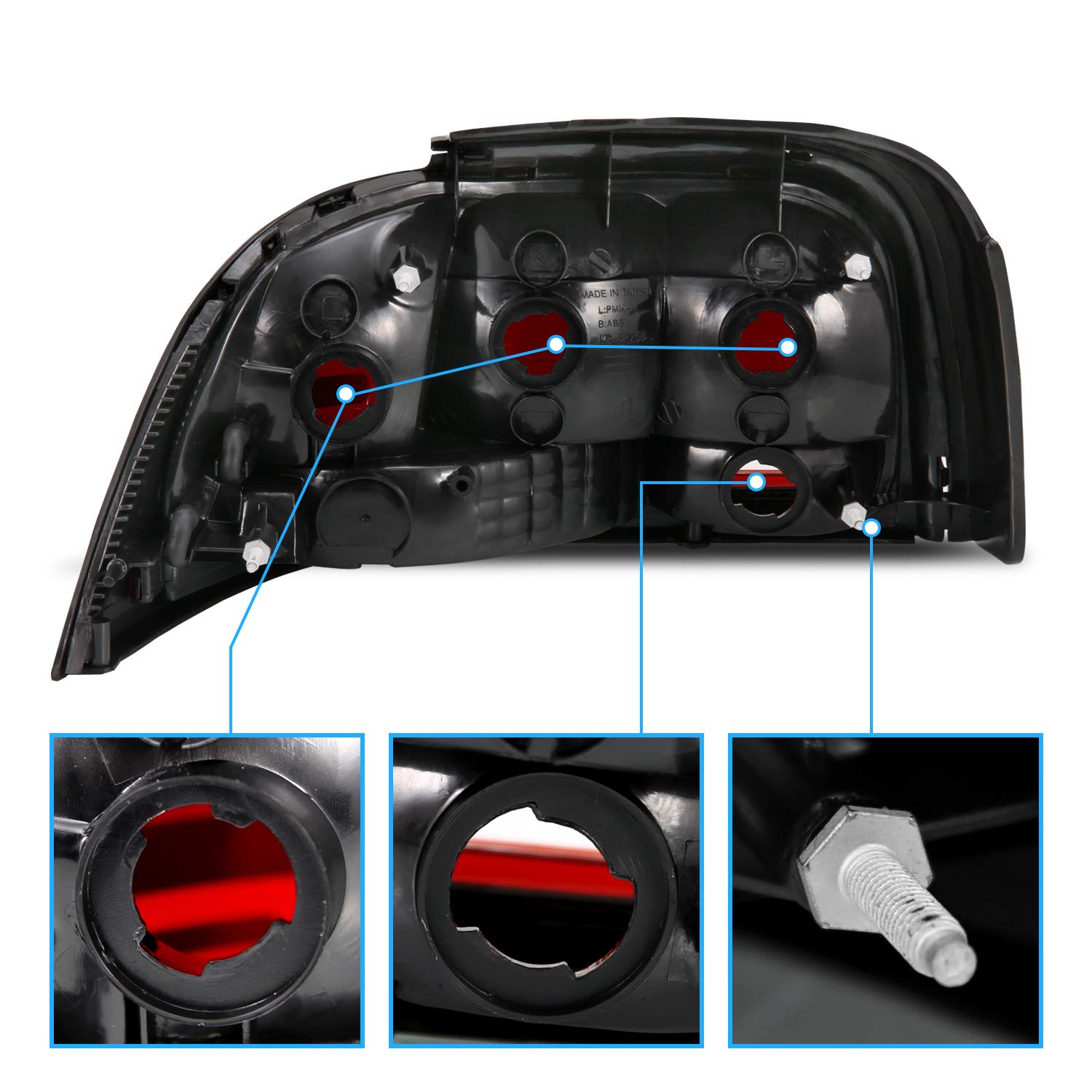 Amerilite For 1994-1998 Ford Mustang Black Housing Dark Red Oe Style Replacement Brake Tail Lights Set - Passenger And Driver Side