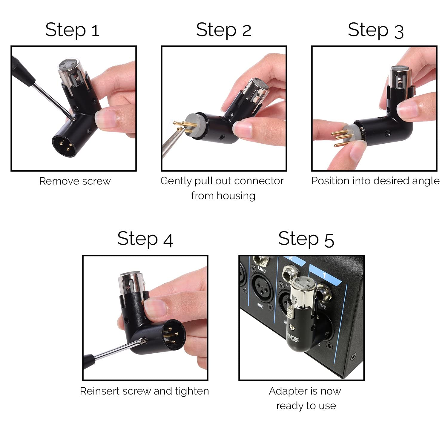 Lyxpro Xlr Angle Adapter Dual Male And Female Can Be Positioned To 4 Different Angles Right Left And 90 Degree Great For Mixers