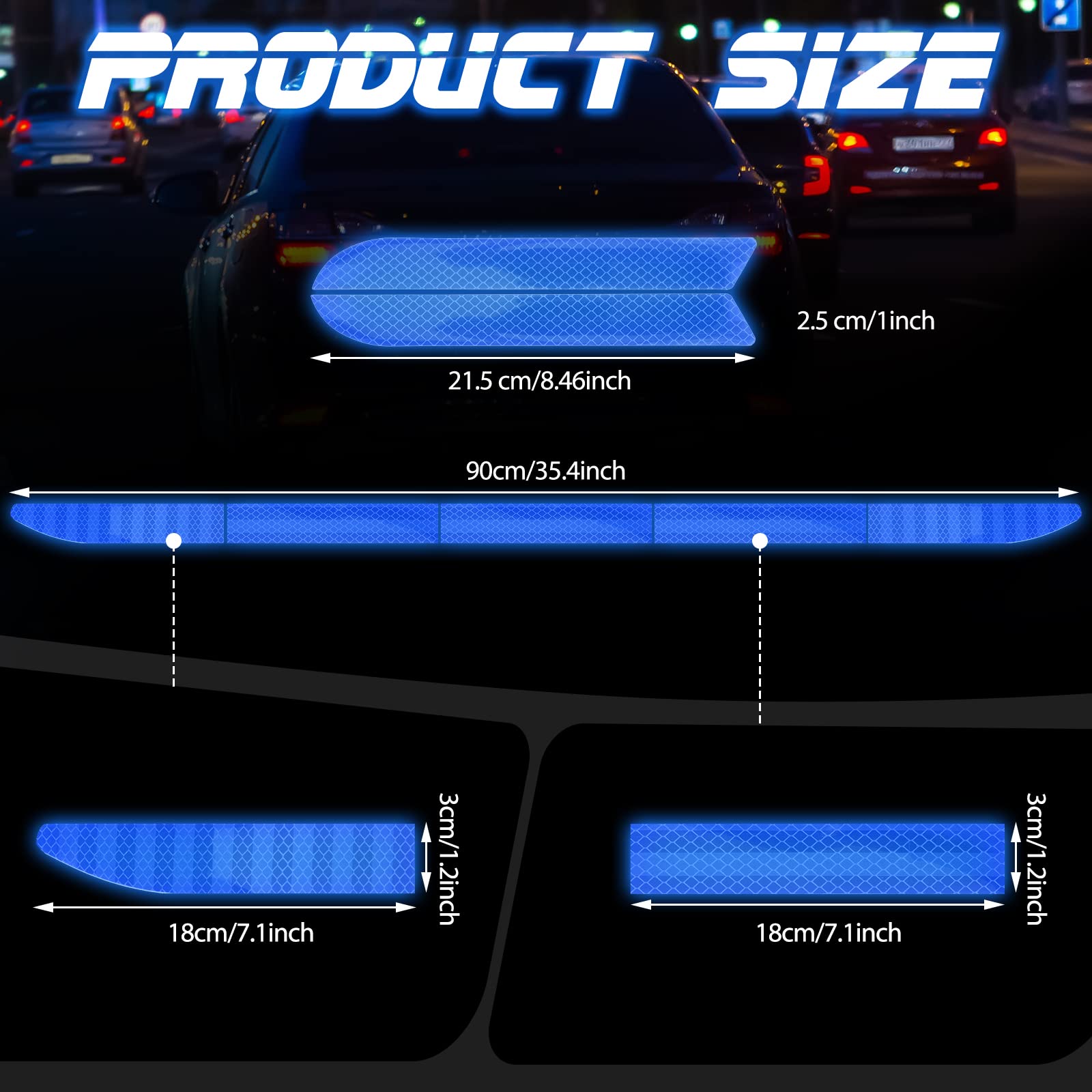 Frienda 7 Pcs Auto Strong Reflective Stickers Includes Car Bumper Reflective Stickers Car Trunk Mirror Decals Night Visibility W