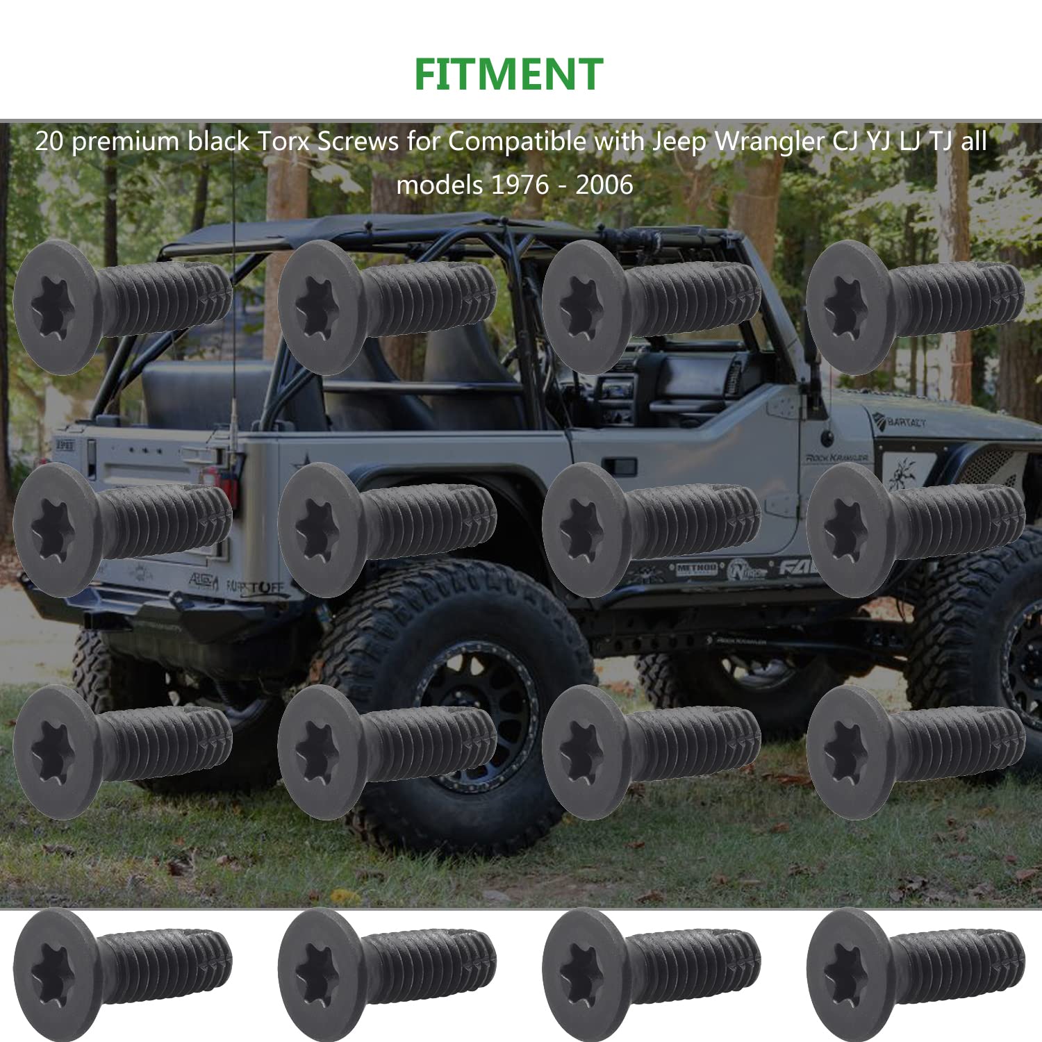 Torx Screws Bolts for Jeep Wrangler CJ YJ LJ TJ 1976-2006,Replacement for Doors, Windshield,Roll Bar,Tailgate and Soft-Top Torx