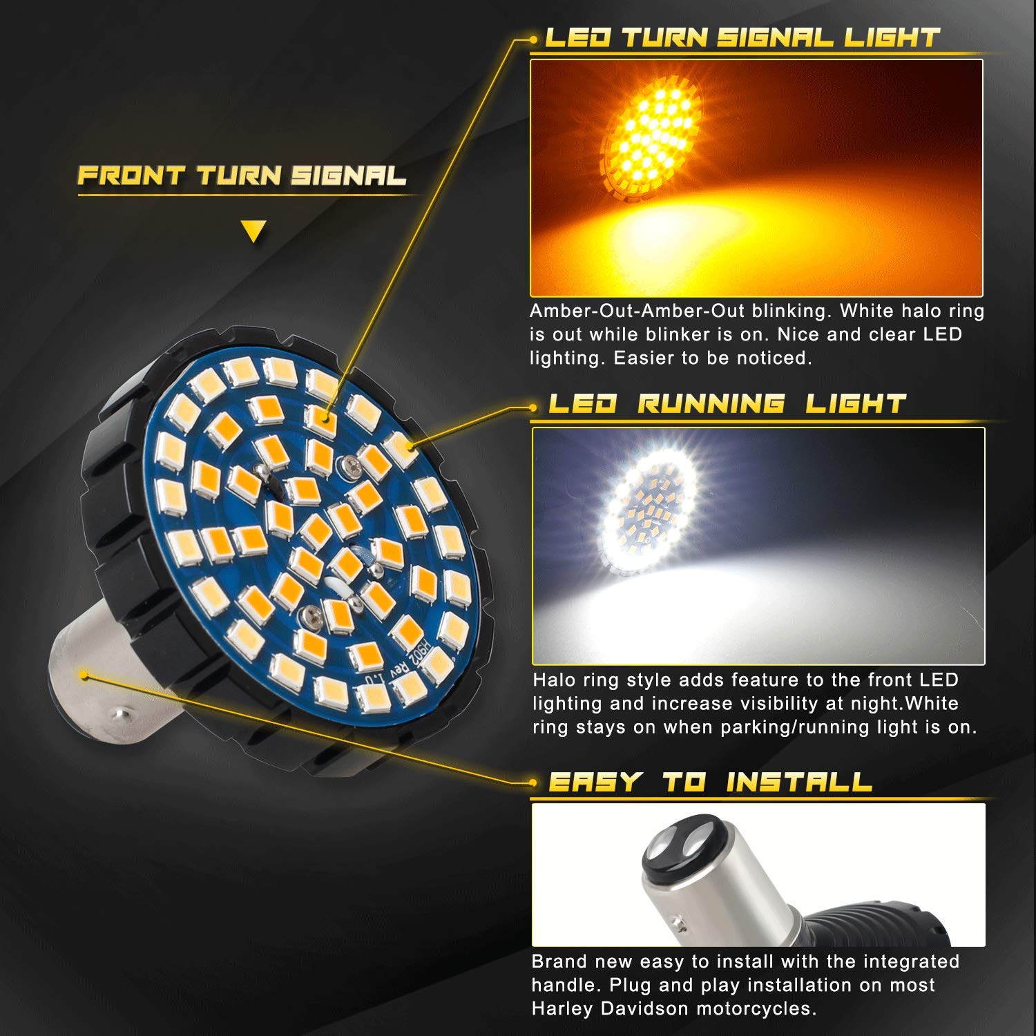 NTHREEAUTO 2'' Bullet 1157 LED Turn Signal Light, Motorcycle Running Light, Switchback Front Bulbs Compatible with Harley Street