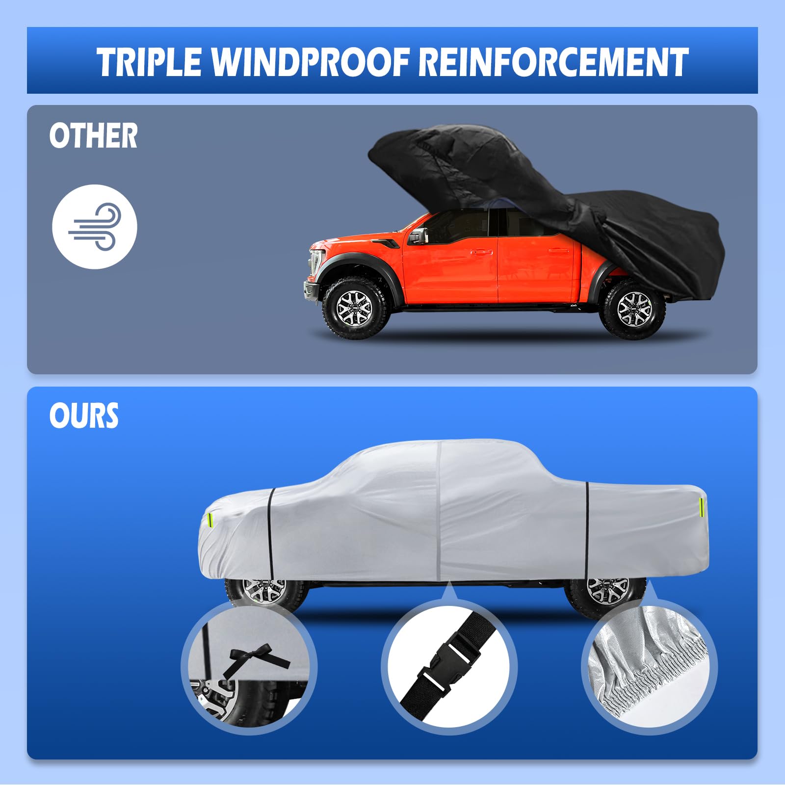 Truck Cover Waterproof All Weather, 6 Layers Pickup Cover Fit For Ford F150, Chevrolet Silverado, Gmc Sierra, Ram 1500, Tundra (