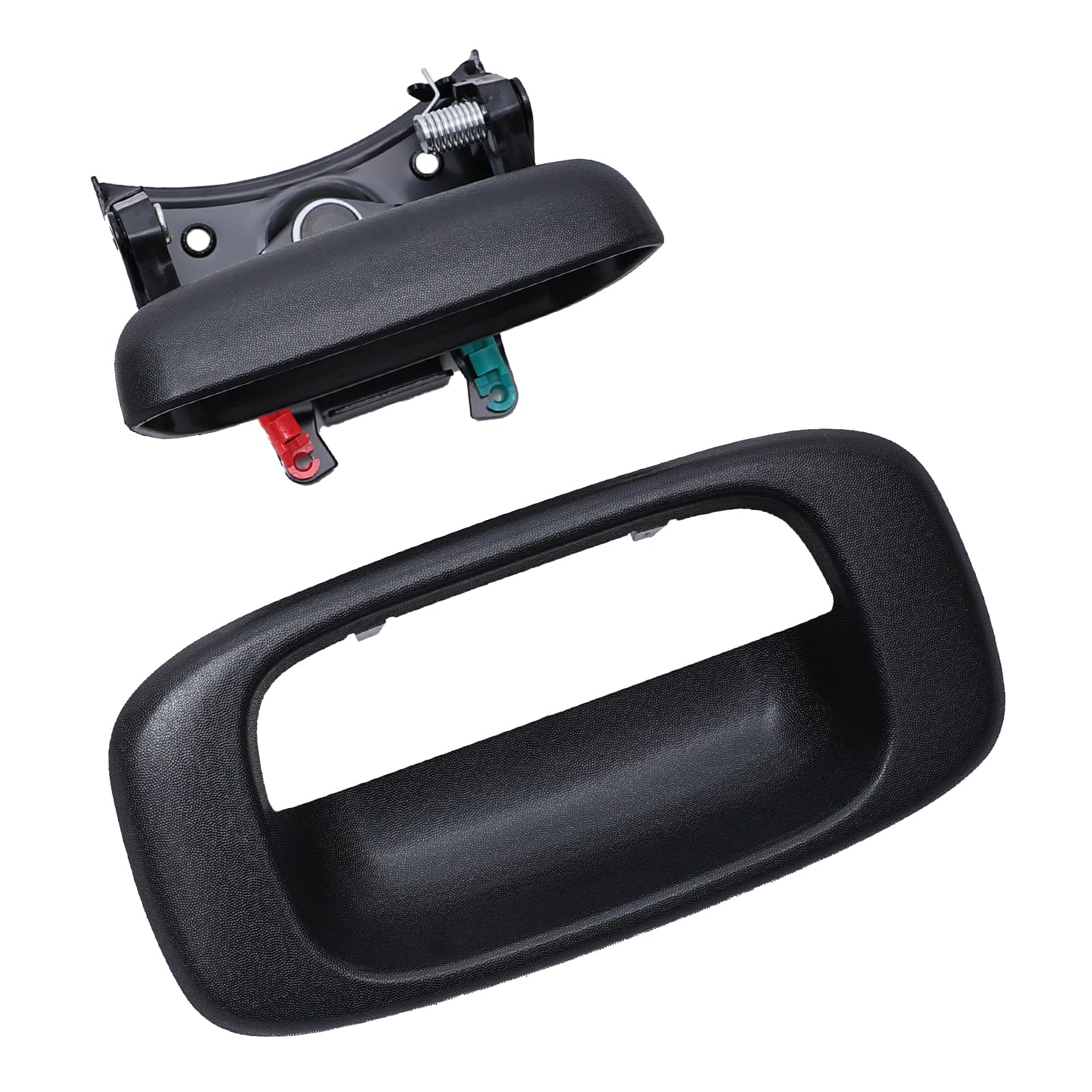 Aoerzn Premium Tailgate Handle Latch and Bezel Trim with Rod Clips, Fits for 1999-2007 Chevy Silverado GMC Sierra 1500 2500 3500