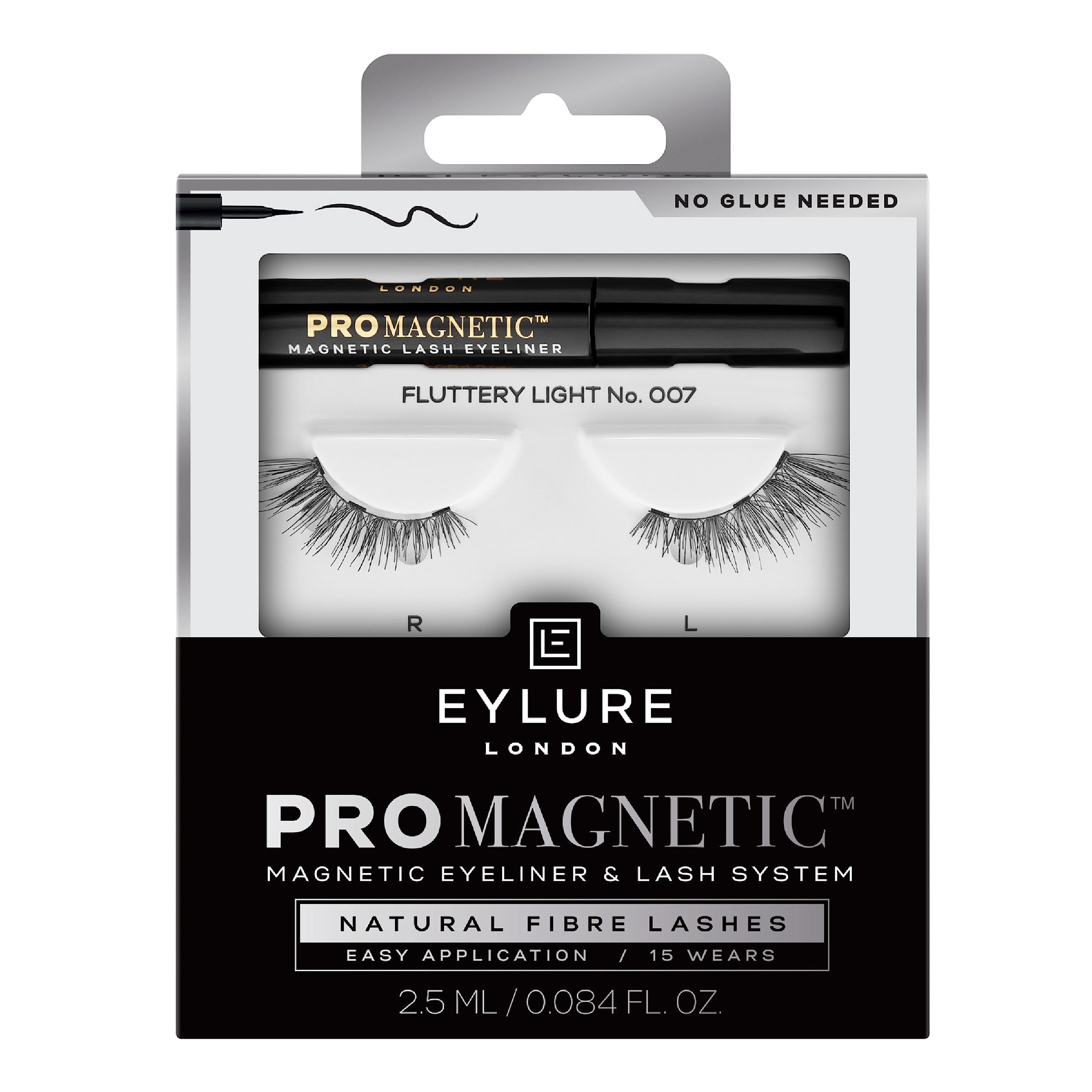 Eylure PROMAGNETIC Eyeliner & Lash Kit  No 007 Natural Fiber Eyelashes  Black-New