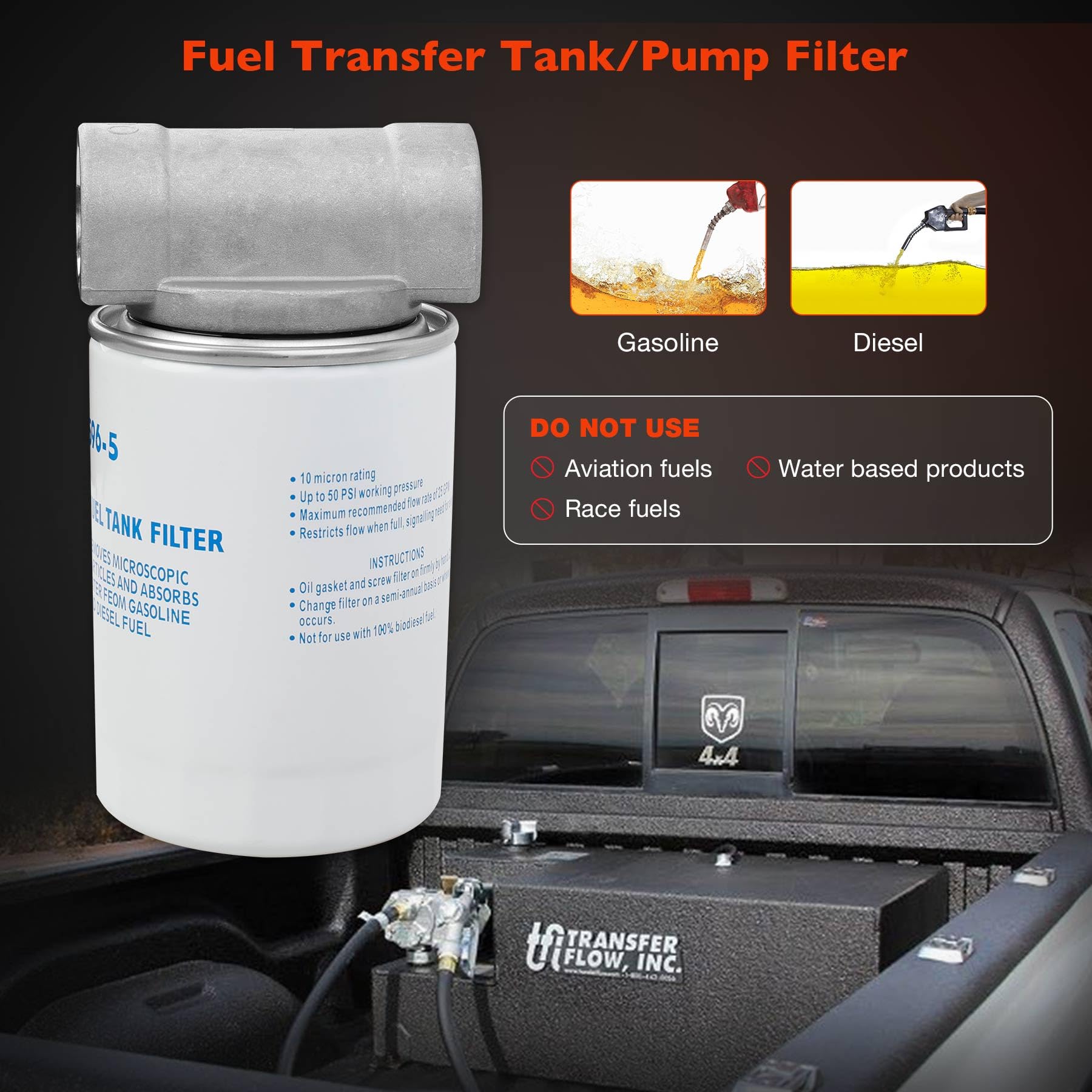 596-5 Fuel Tank Filter Compatible with Fuel Pumps Transfer Tanks, 10 Micron Diesel Spin-On Filter Replacement Water-Block Canist